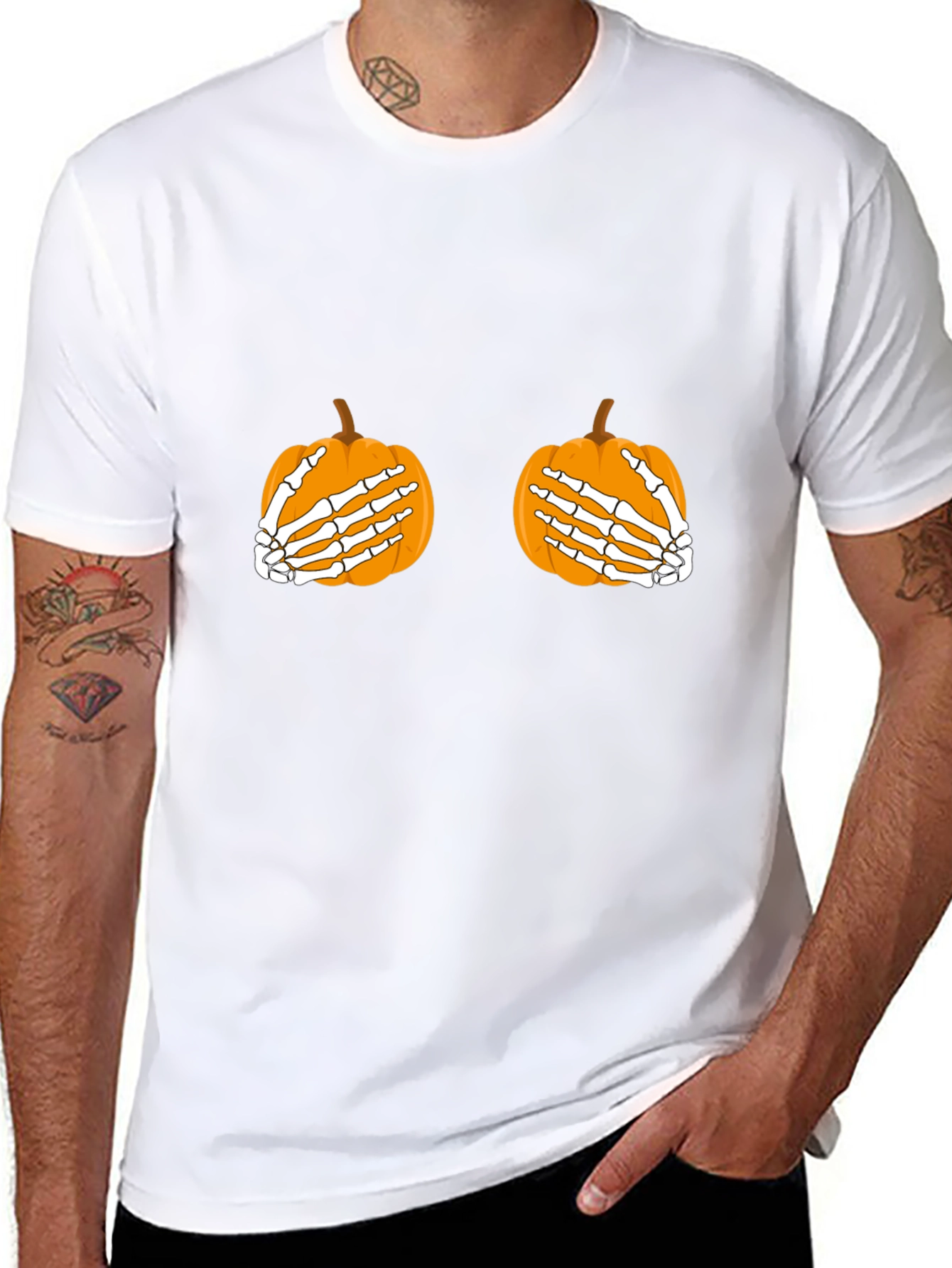 Halloween Pumpkin Skeleton Hands T-Shirt