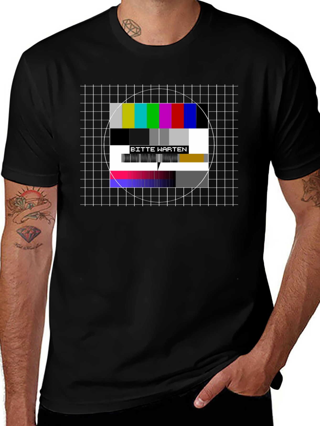 Bitte Warten Black T-Shirt - Test Pattern Tee