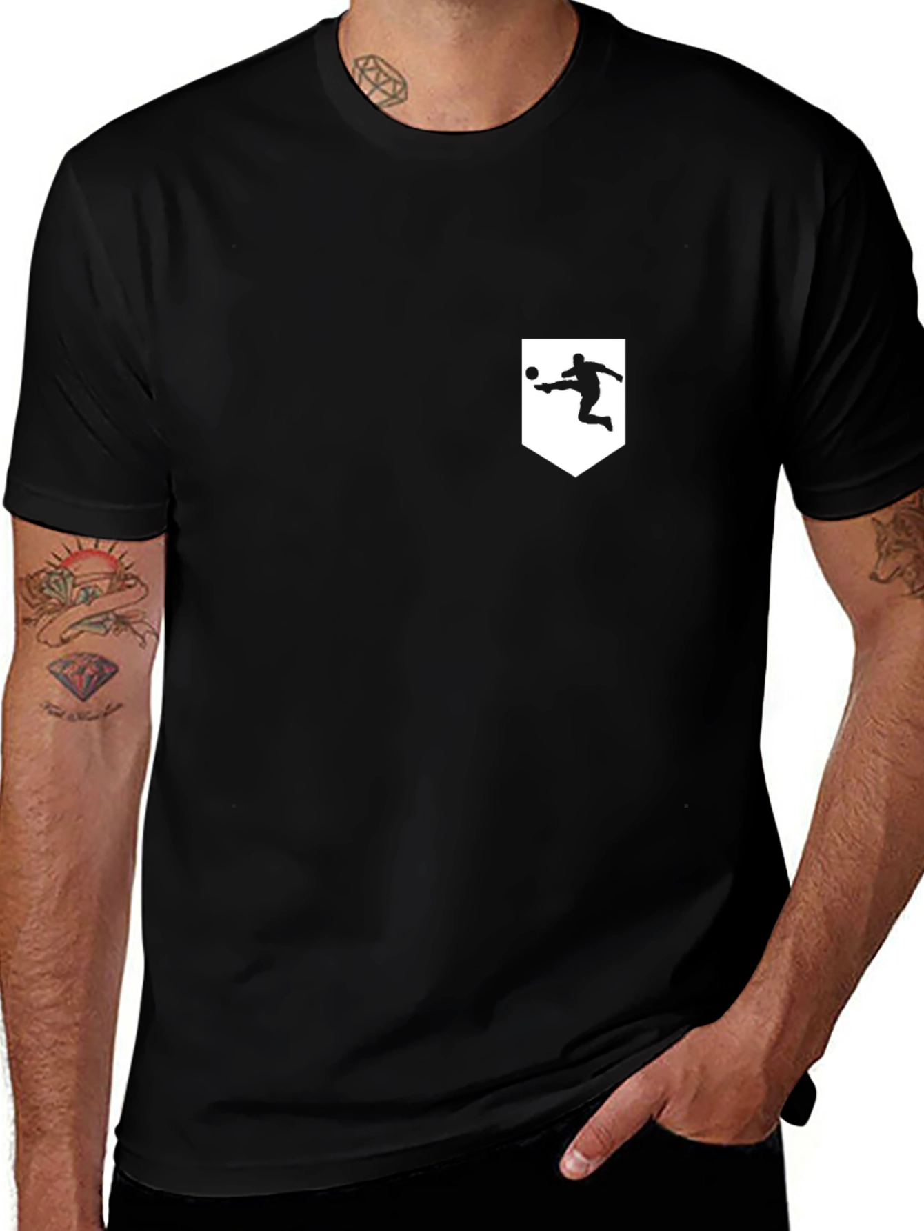 Mens Black Soccer Silhouette Graphic Tee