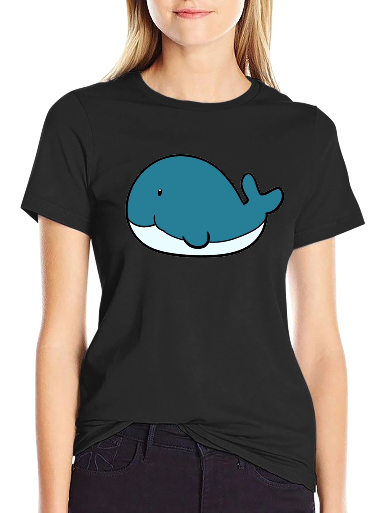 Cute Whale Graphic T-Shirt - Black Cotton Tee
