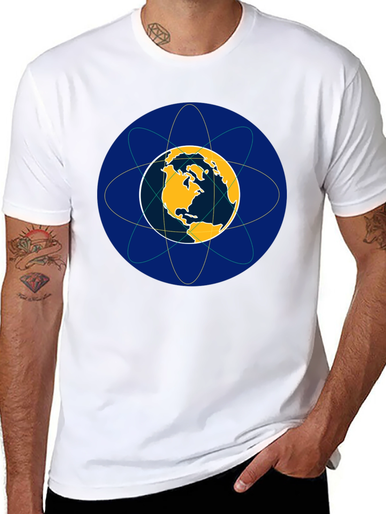 Earth Atom Design T-Shirt - Black