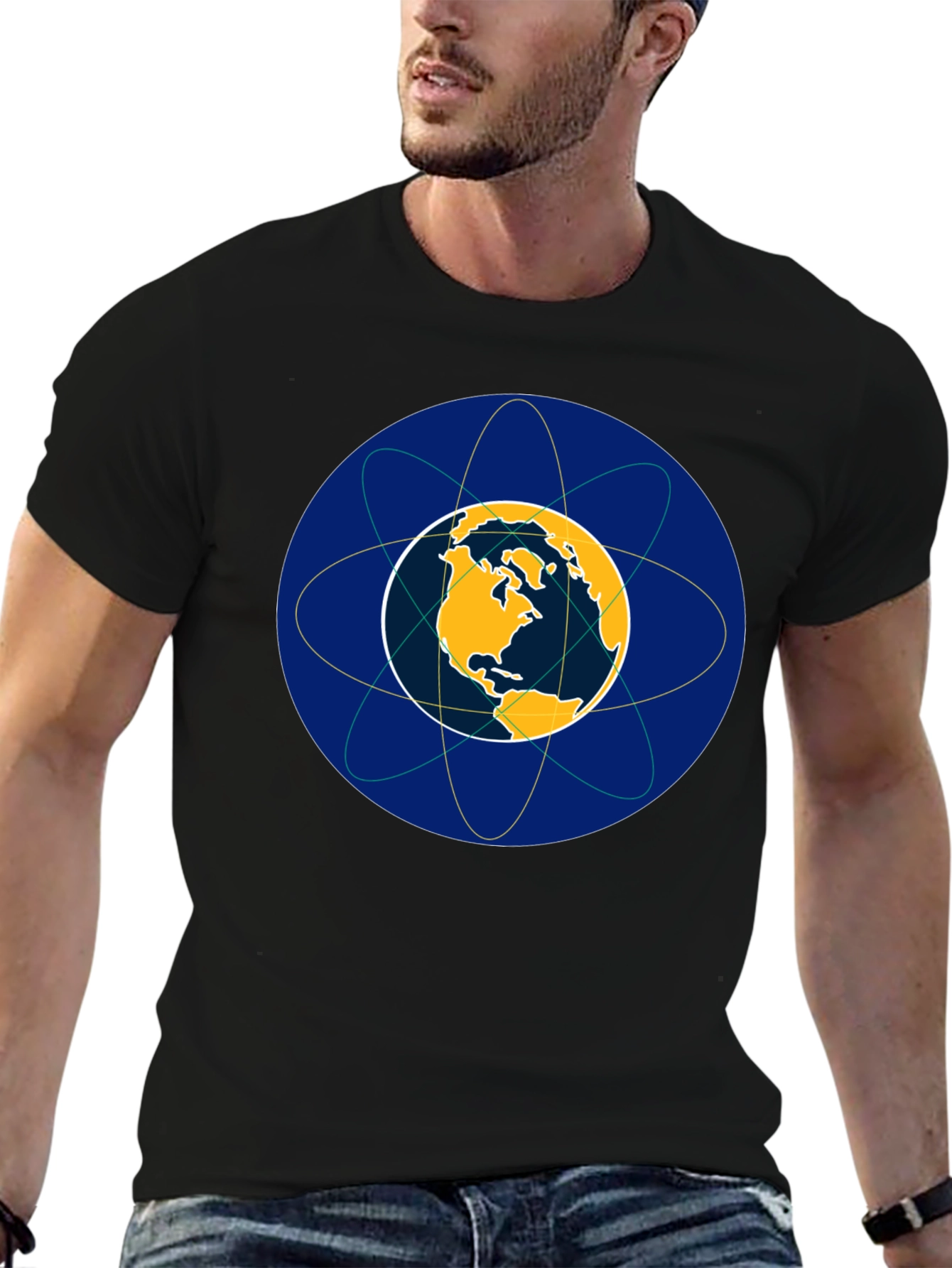 Earth Atom Design T-Shirt - Black