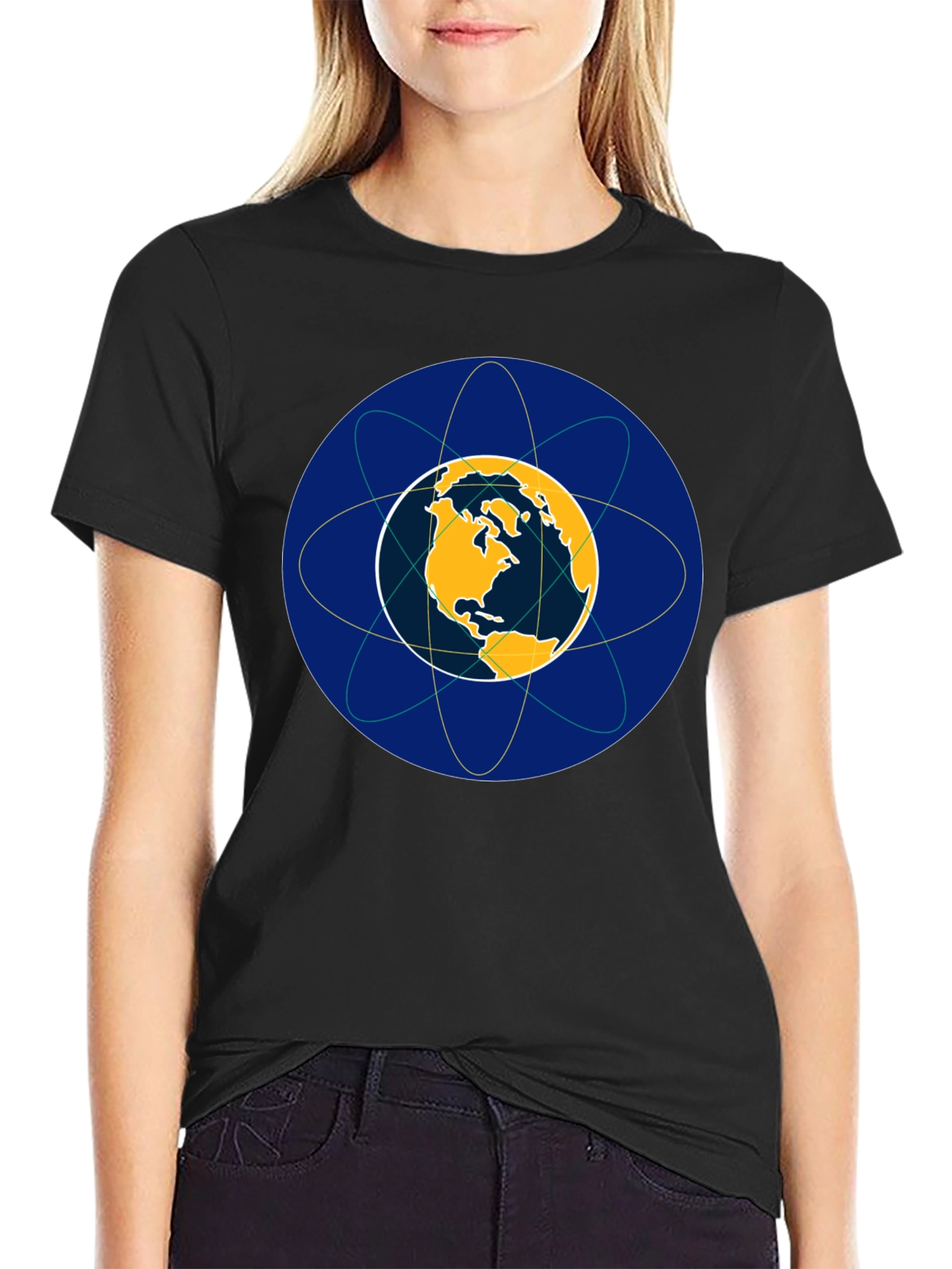 Earth Atom Design T-Shirt - Black