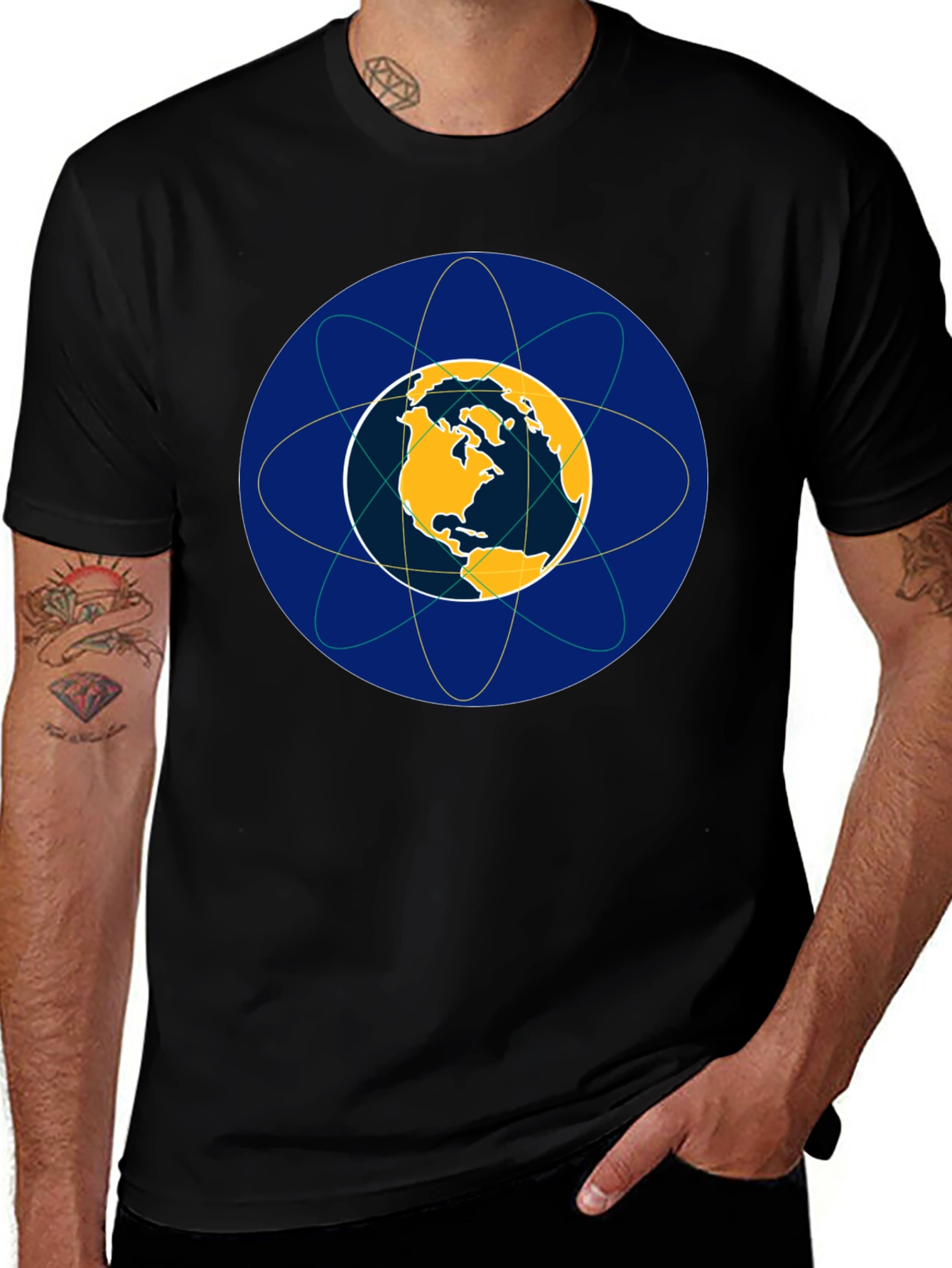 Earth Atom Design T-Shirt - Black