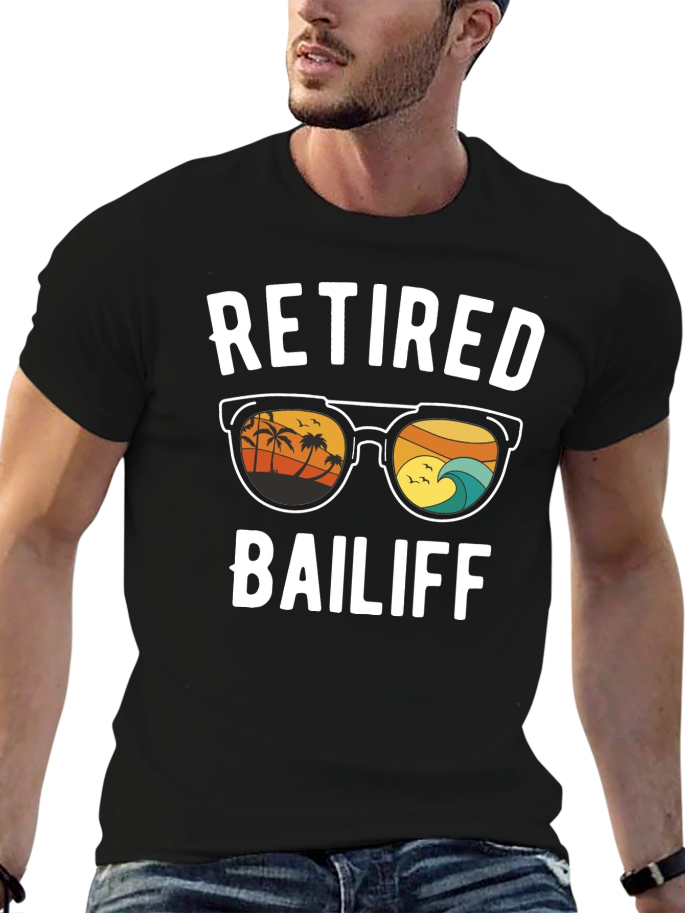 Retired Bailiff T-Shirt - Beach Sunglasses Graphic