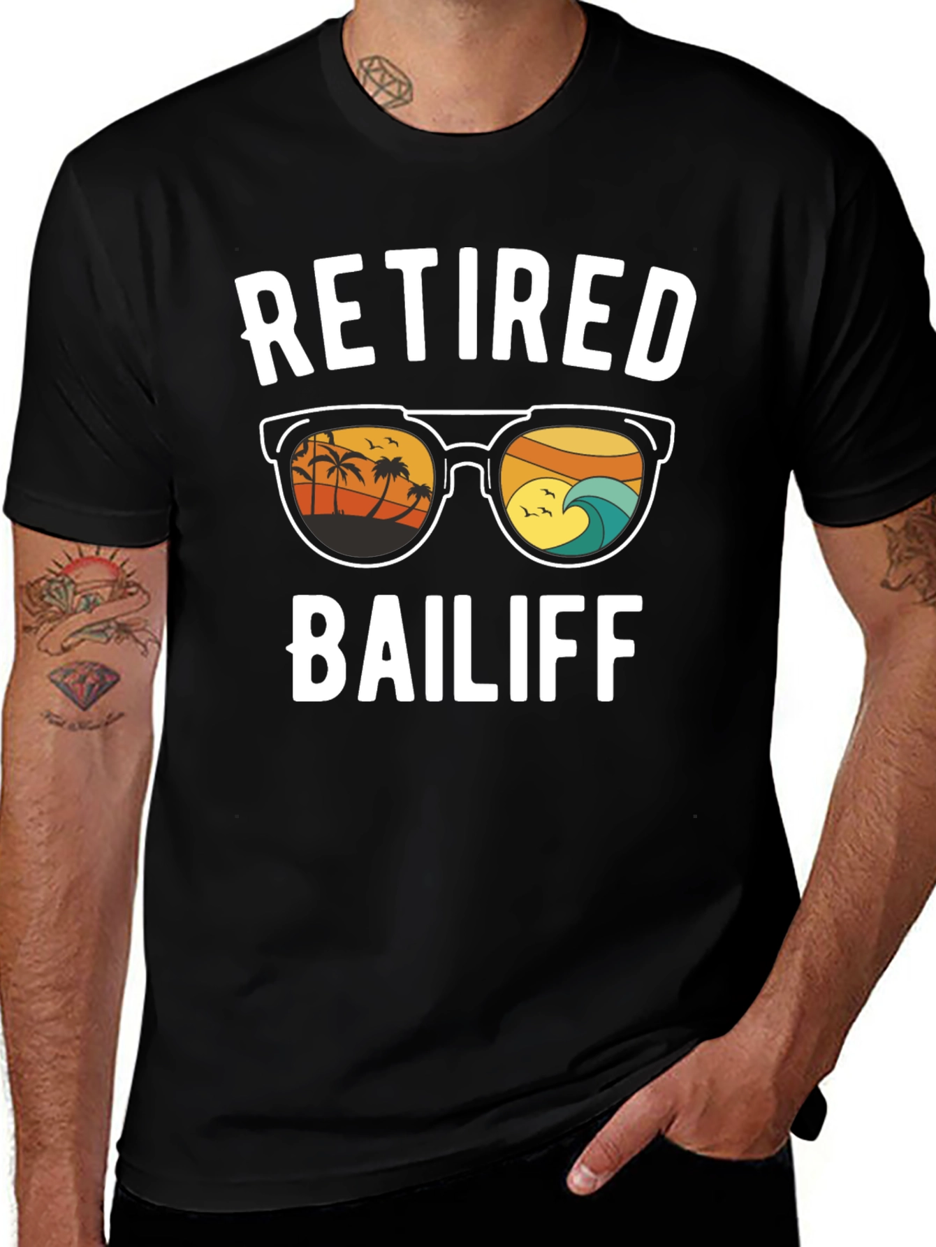 Retired Bailiff T-Shirt - Beach Sunglasses Graphic