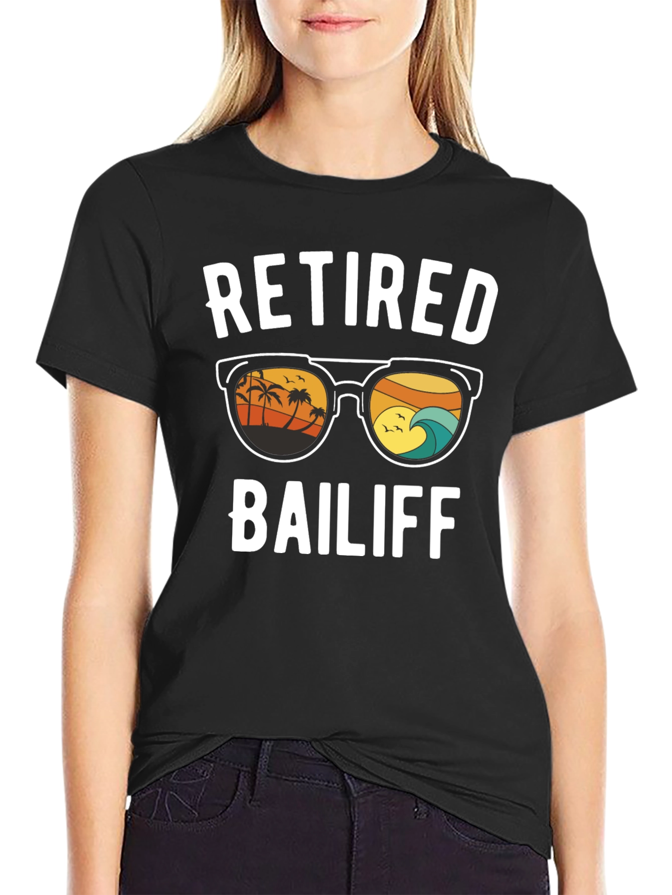 Retired Bailiff T-Shirt - Beach Sunglasses Graphic