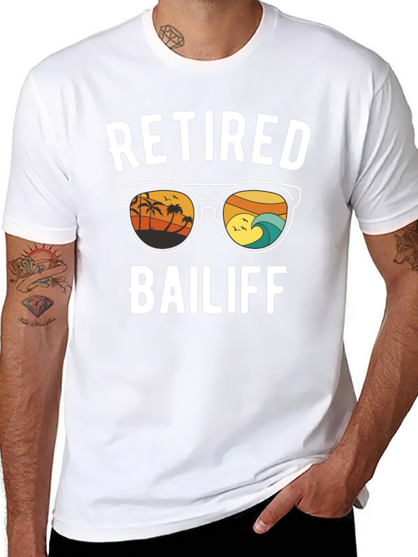 Retired Bailiff T-Shirt - Beach Sunglasses Graphic