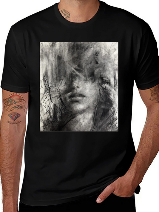 Abstract Charcoal Art Print Black T-Shirt