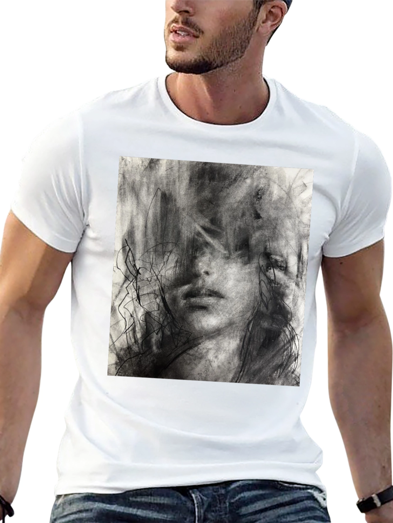 Abstract Charcoal Art Print Black T-Shirt