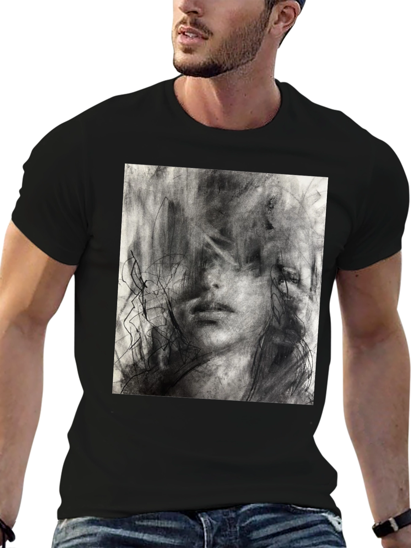 Abstract Charcoal Art Print Black T-Shirt