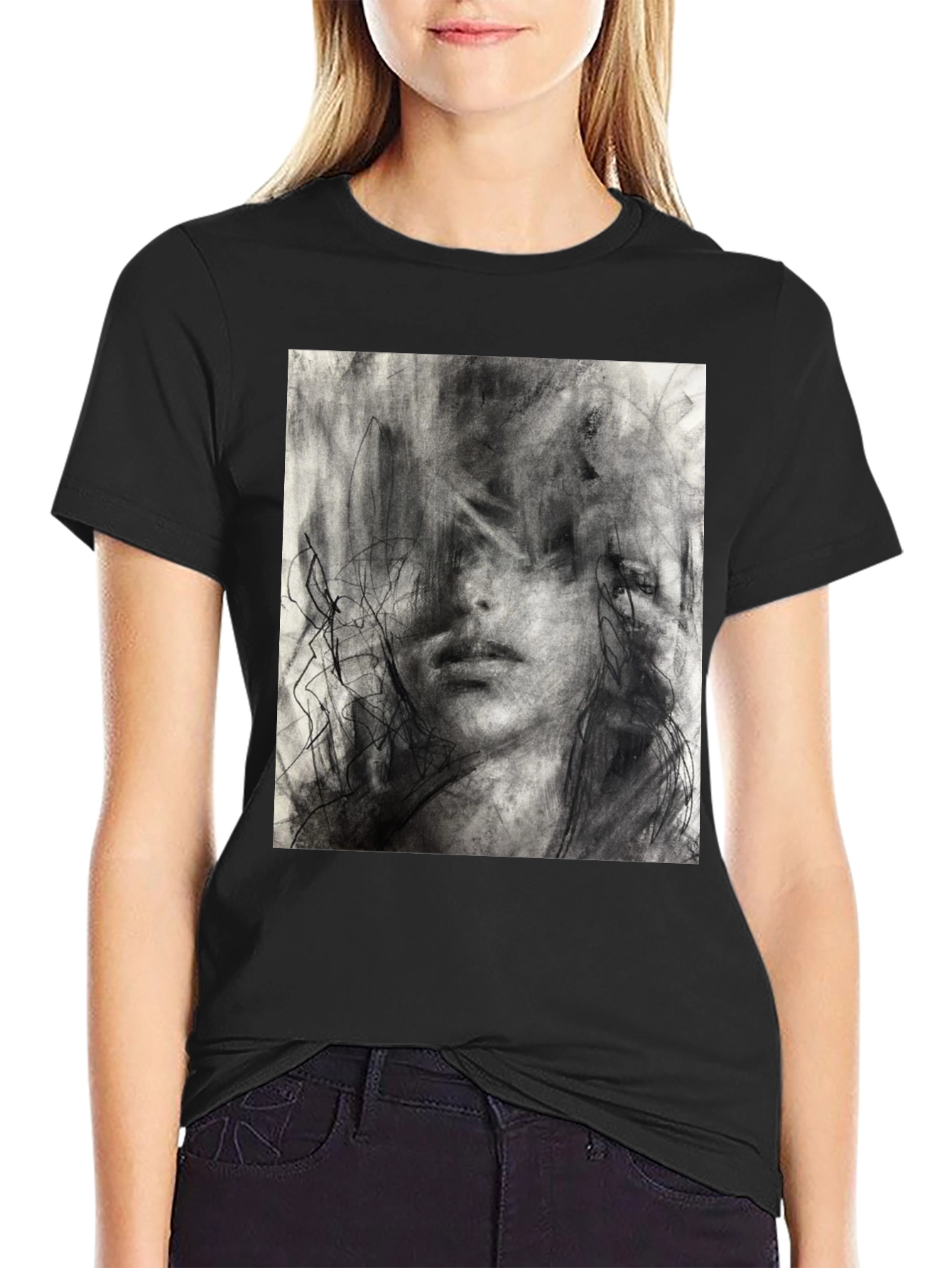 Abstract Charcoal Art Print Black T-Shirt