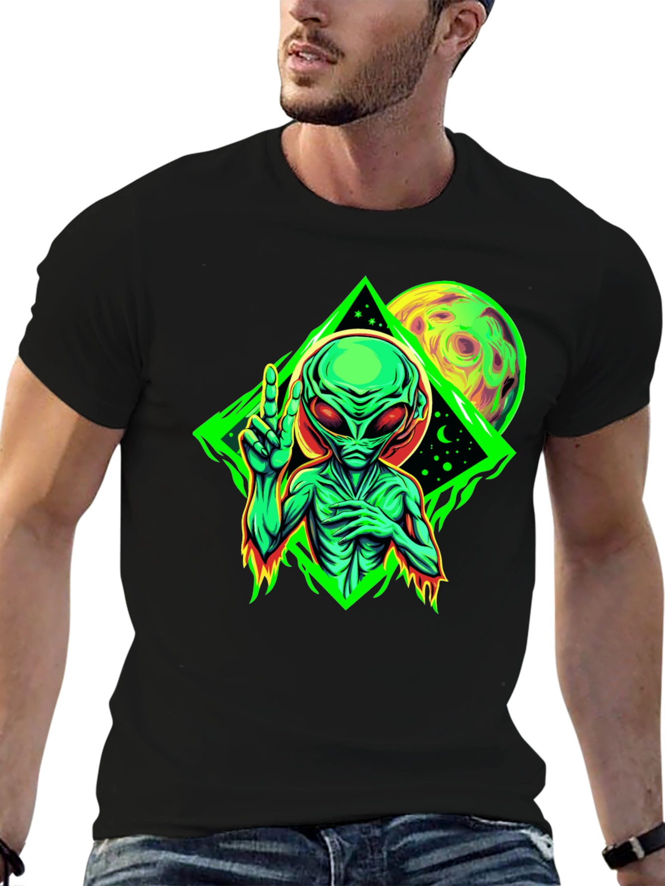 Alien Graphic Black T-Shirt - Glow in the Dark