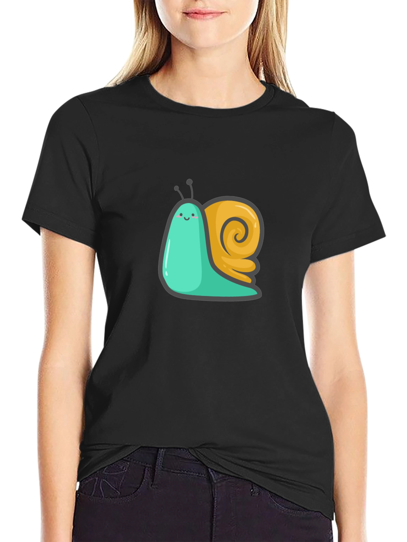 Cute Snail Graphic Tee - Black Cotton T-Shirt