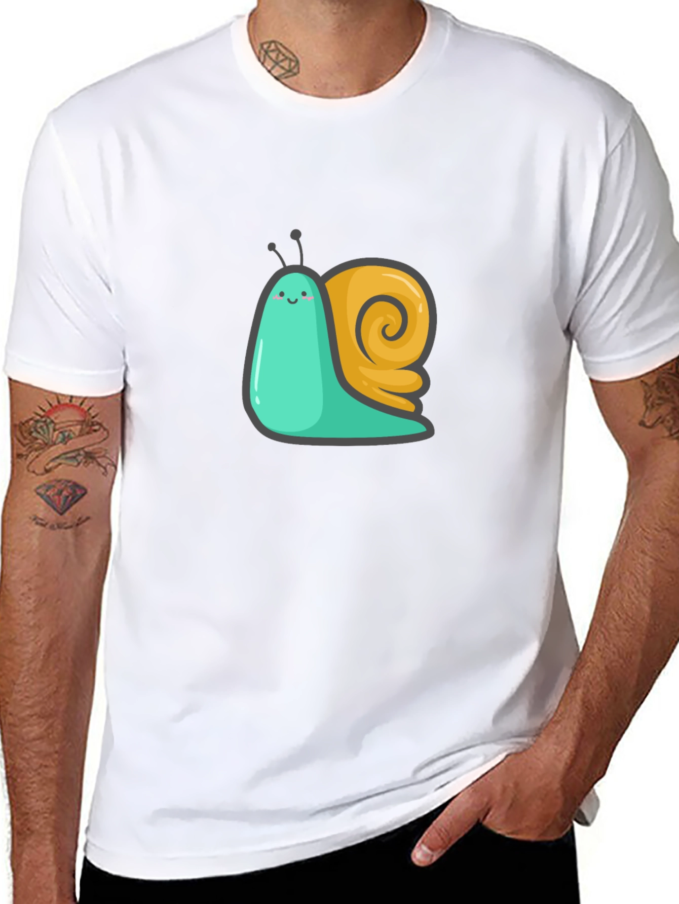Cute Snail Graphic Tee - Black Cotton T-Shirt