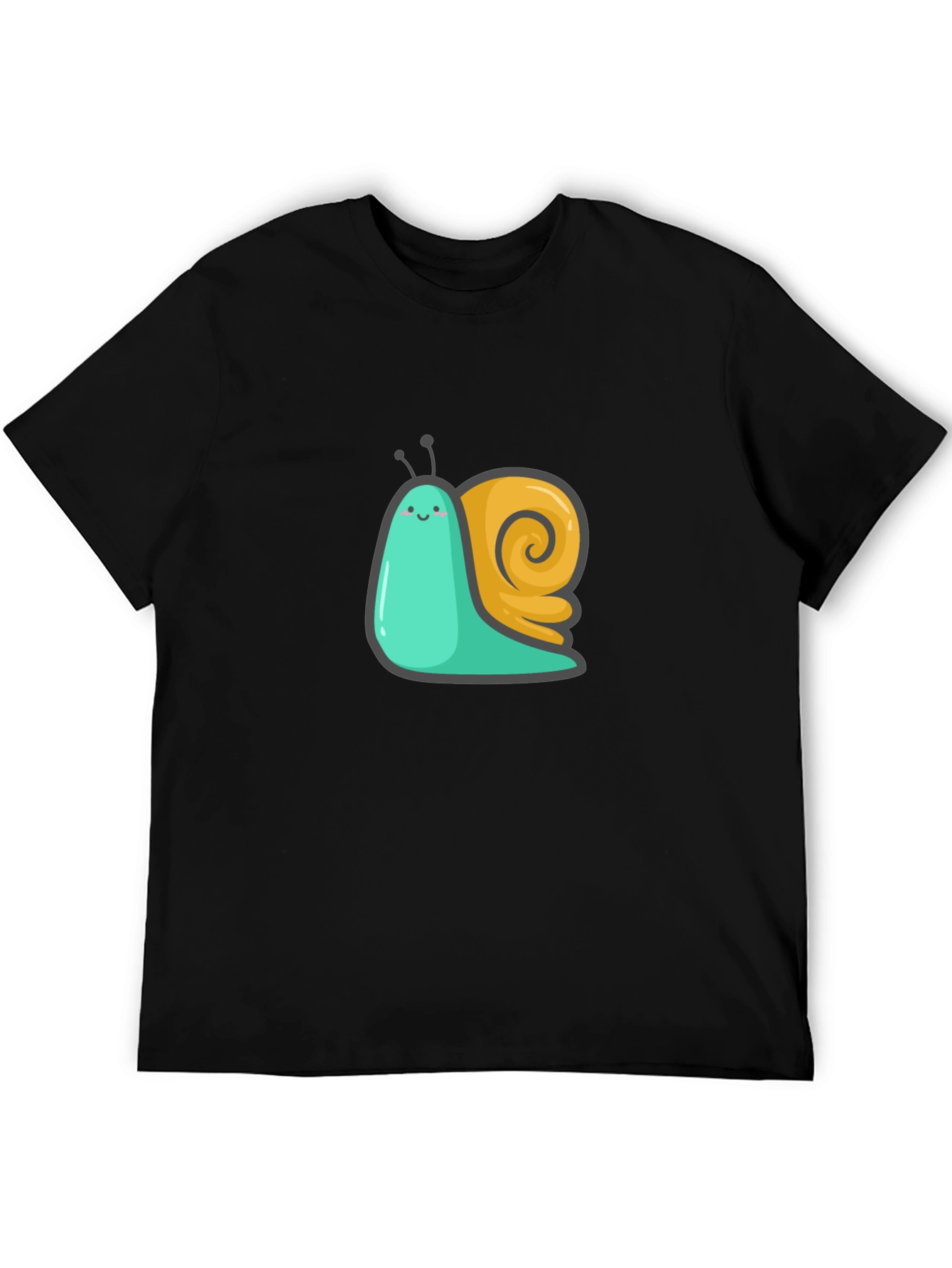 Cute Snail Graphic Tee - Black Cotton T-Shirt