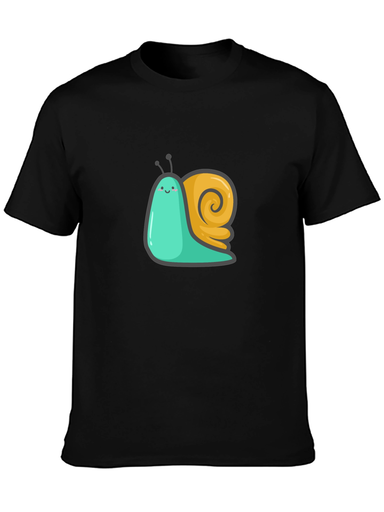Cute Snail Graphic Tee - Black Cotton T-Shirt