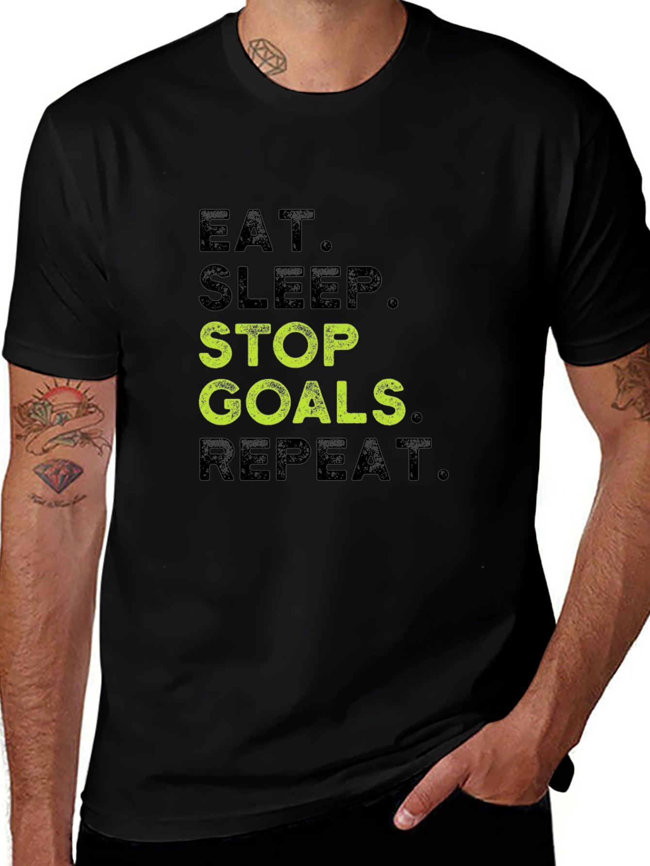 Eat Sleep Stop Goals Repeat Black T-Shirt