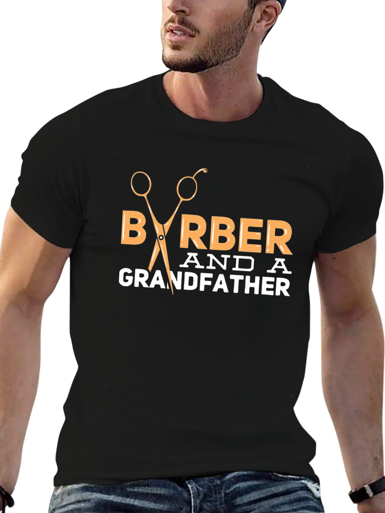 Barber and Grandfather Graphic Tee - Black Cotton T-Shirt