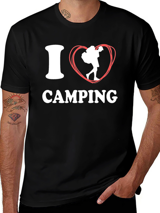 I Heart Camping Graphic T-Shirt Black Cotton