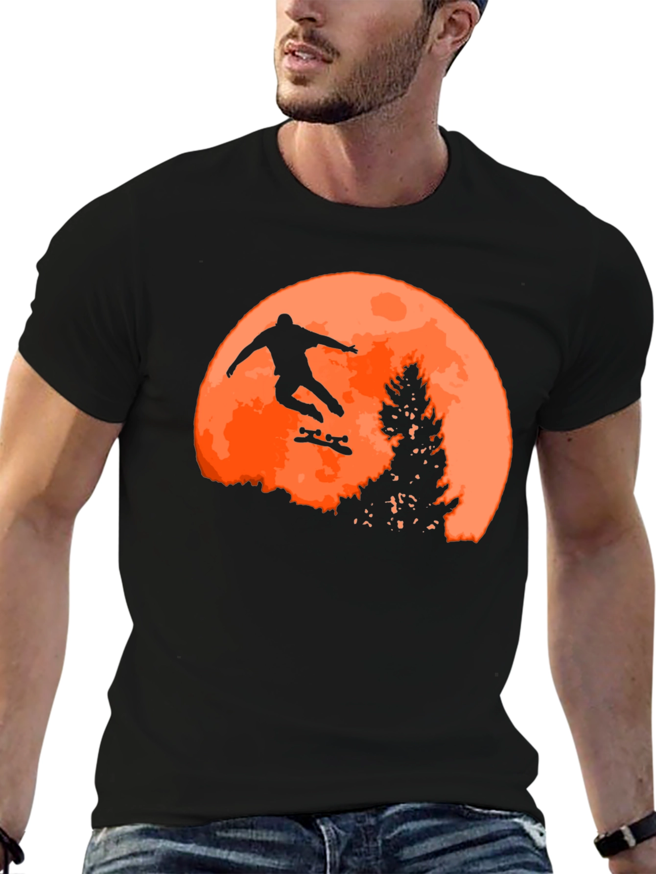 Skateboarder Silhouette Graphic T-Shirt - Black