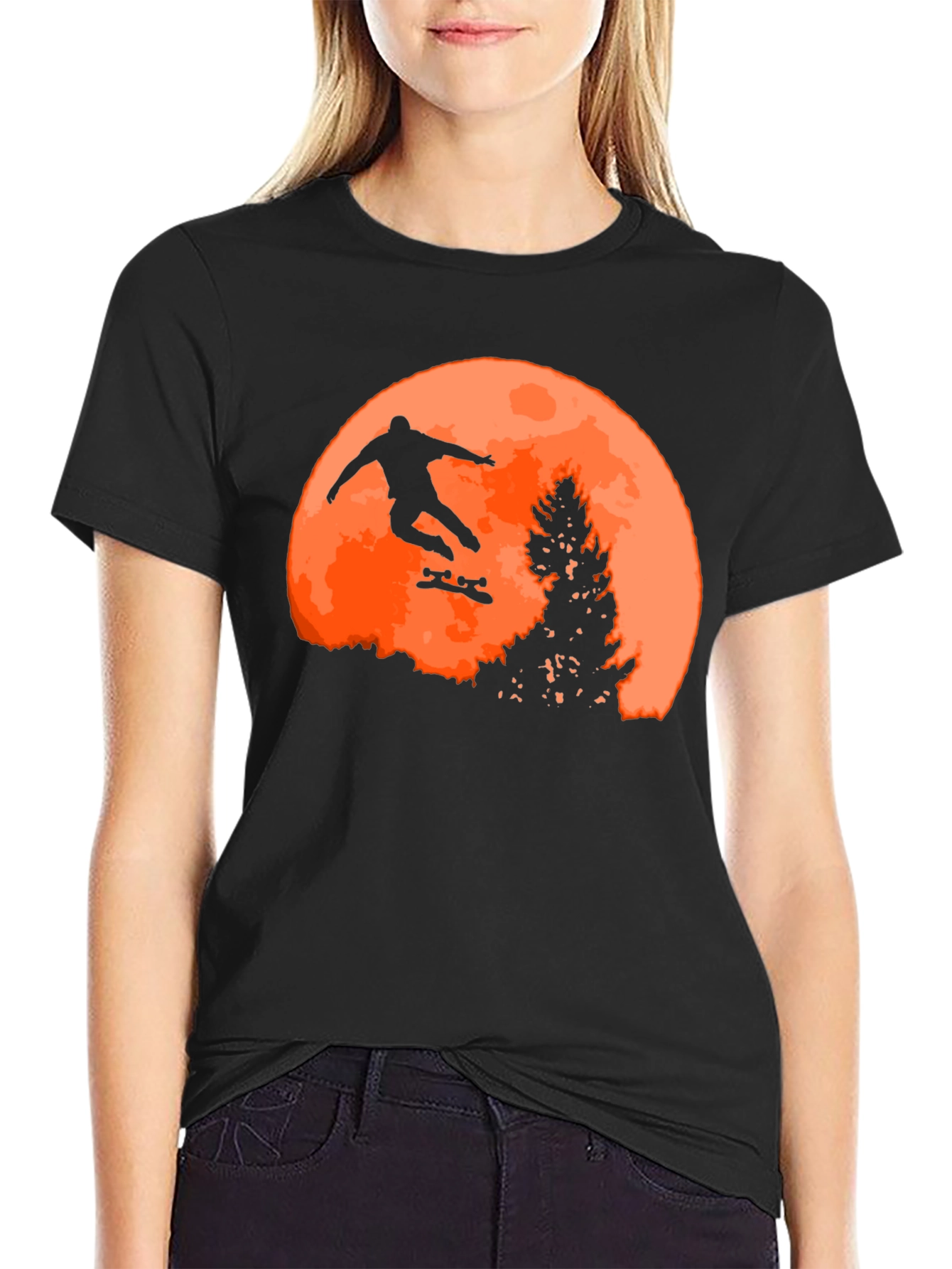 Skateboarder Silhouette Graphic T-Shirt - Black