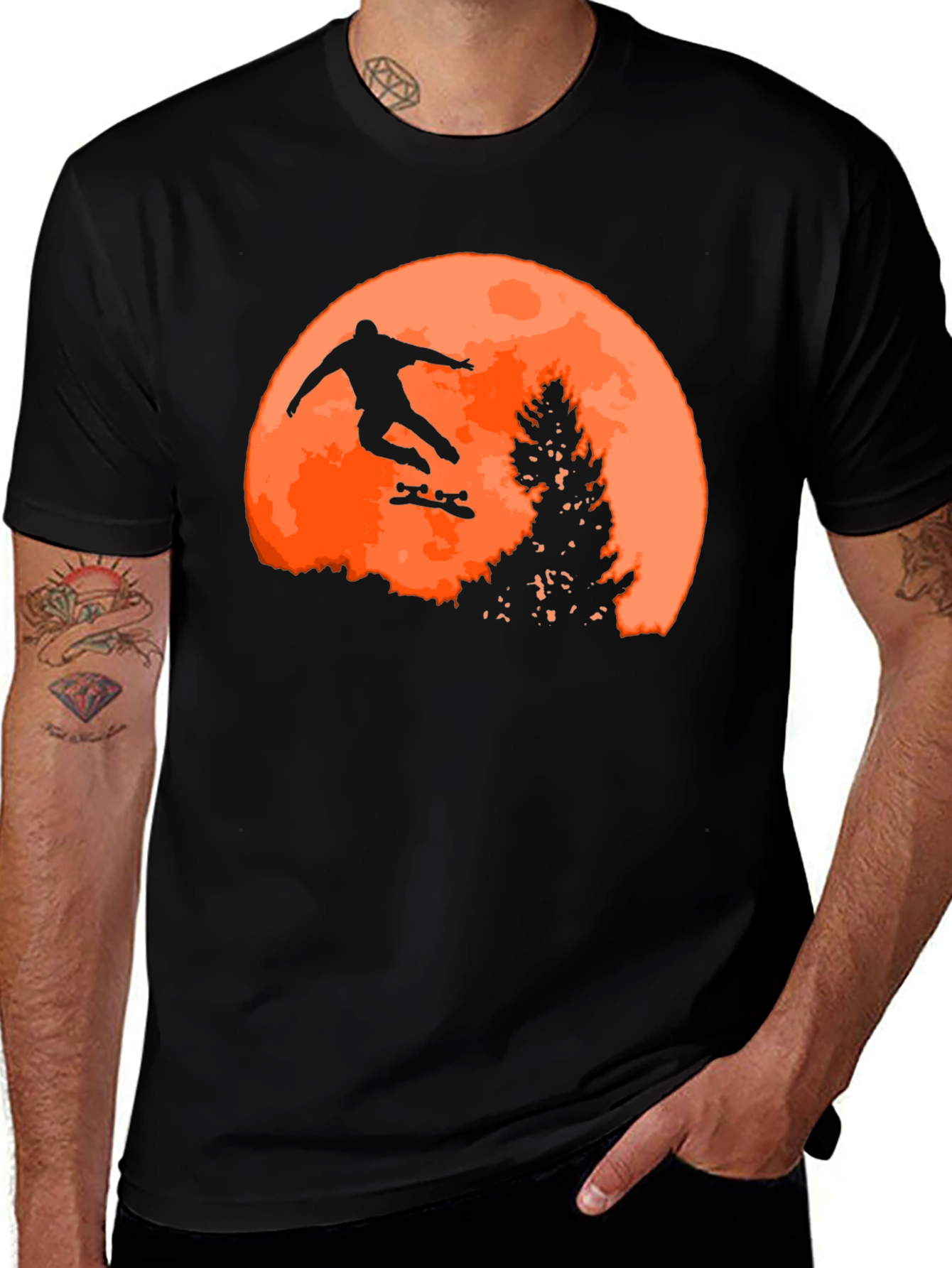 Skateboarder Silhouette Graphic T-Shirt - Black