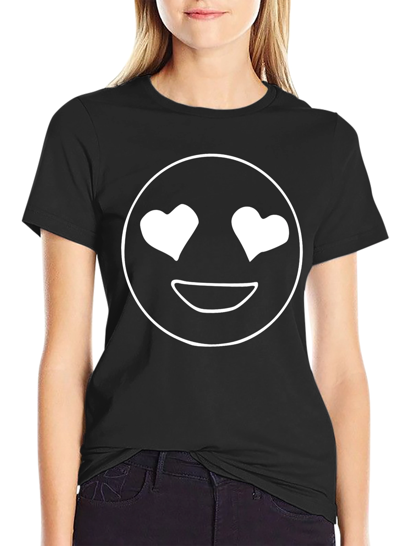 Emoji Love Eyes Black T-Shirt