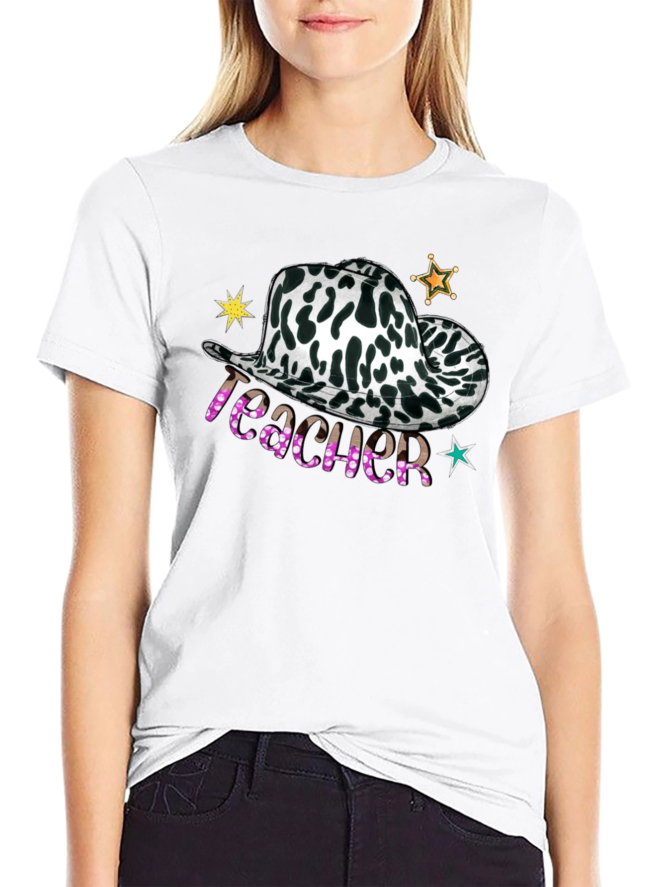 Cow Print Teacher T-Shirt