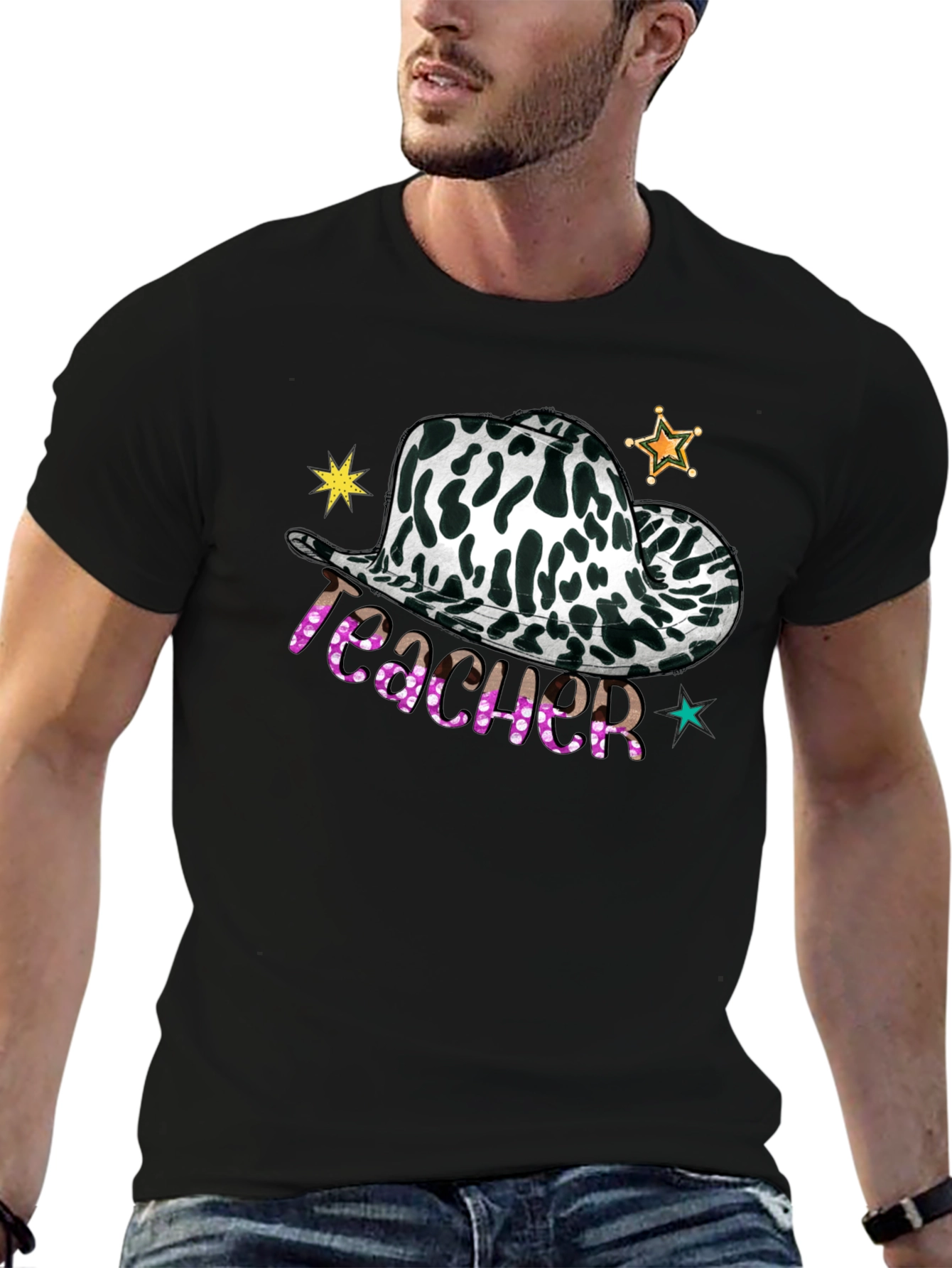 Cow Print Teacher T-Shirt