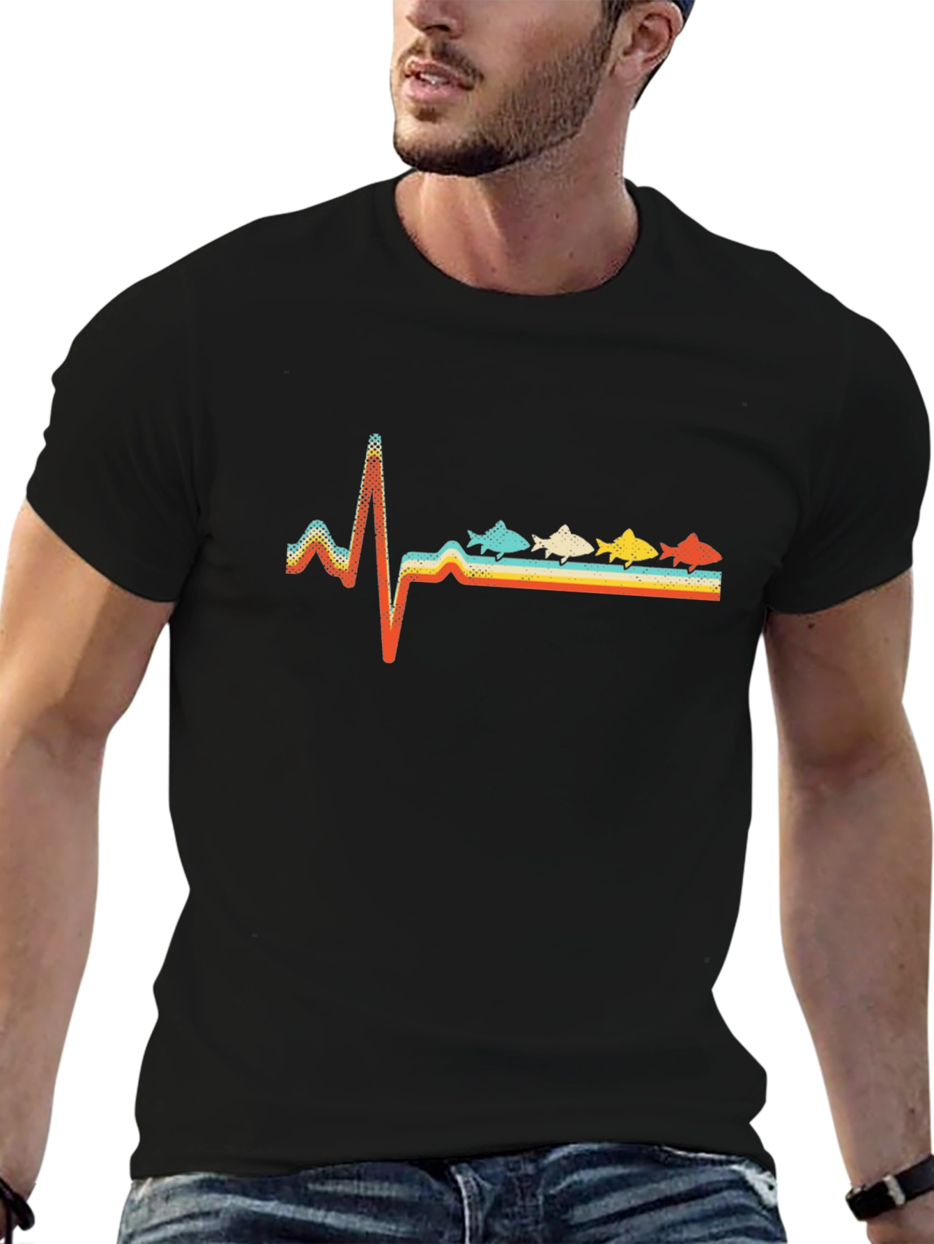 Fishing Heartbeat Retro T-Shirt