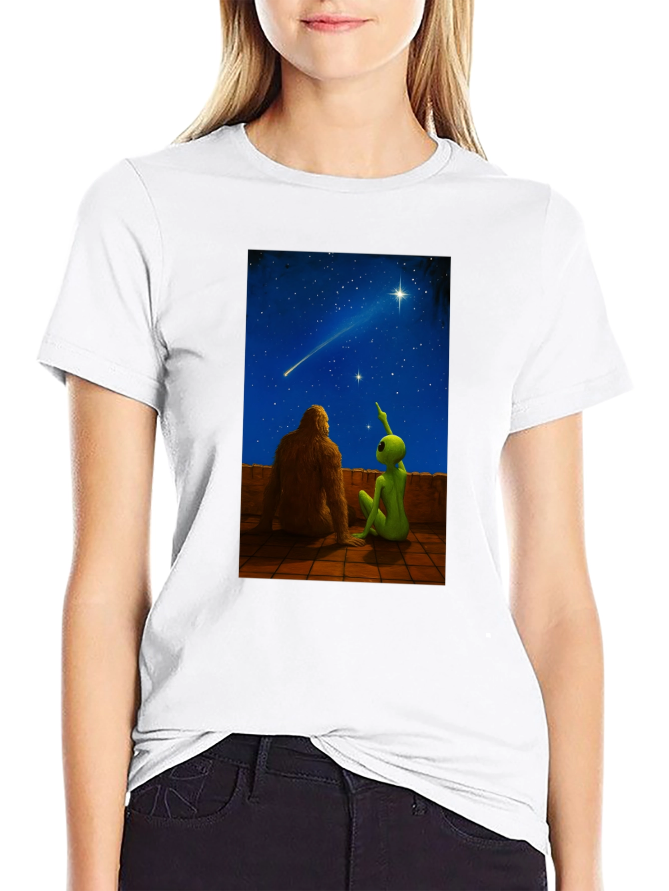 Bigfoot & Alien Stargazing Graphic Tee