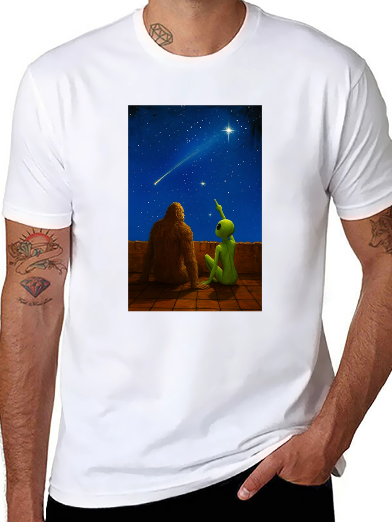 Bigfoot & Alien Stargazing Graphic Tee