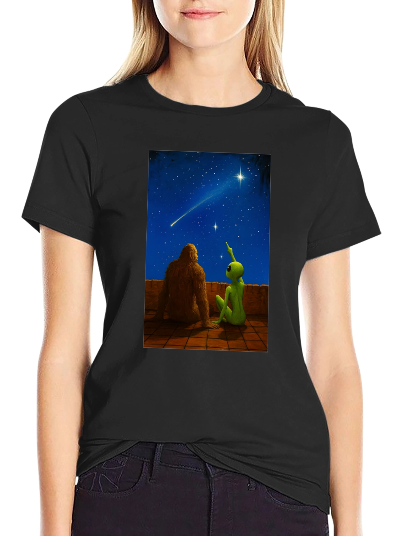 Bigfoot & Alien Stargazing Graphic Tee
