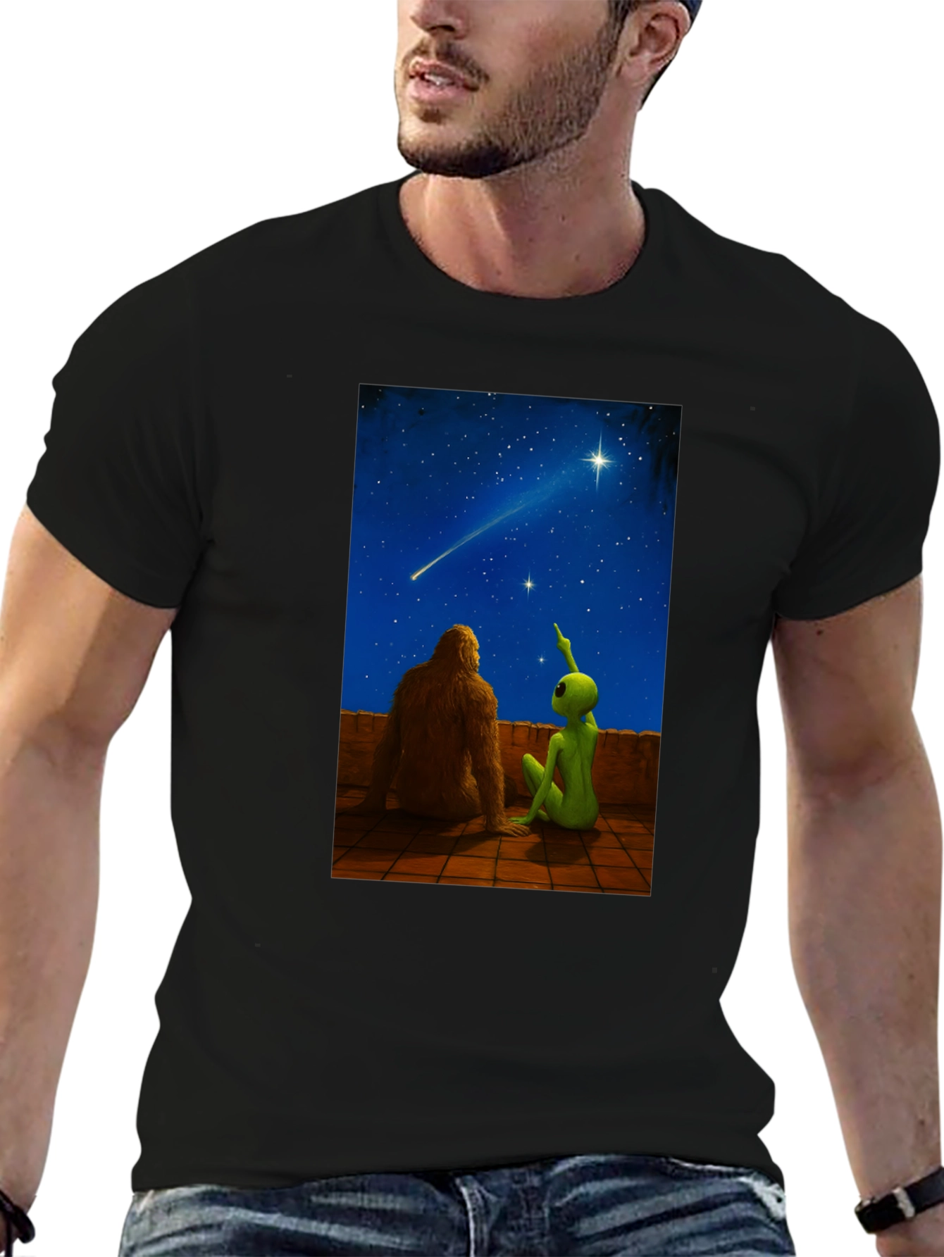 Bigfoot & Alien Stargazing Graphic Tee