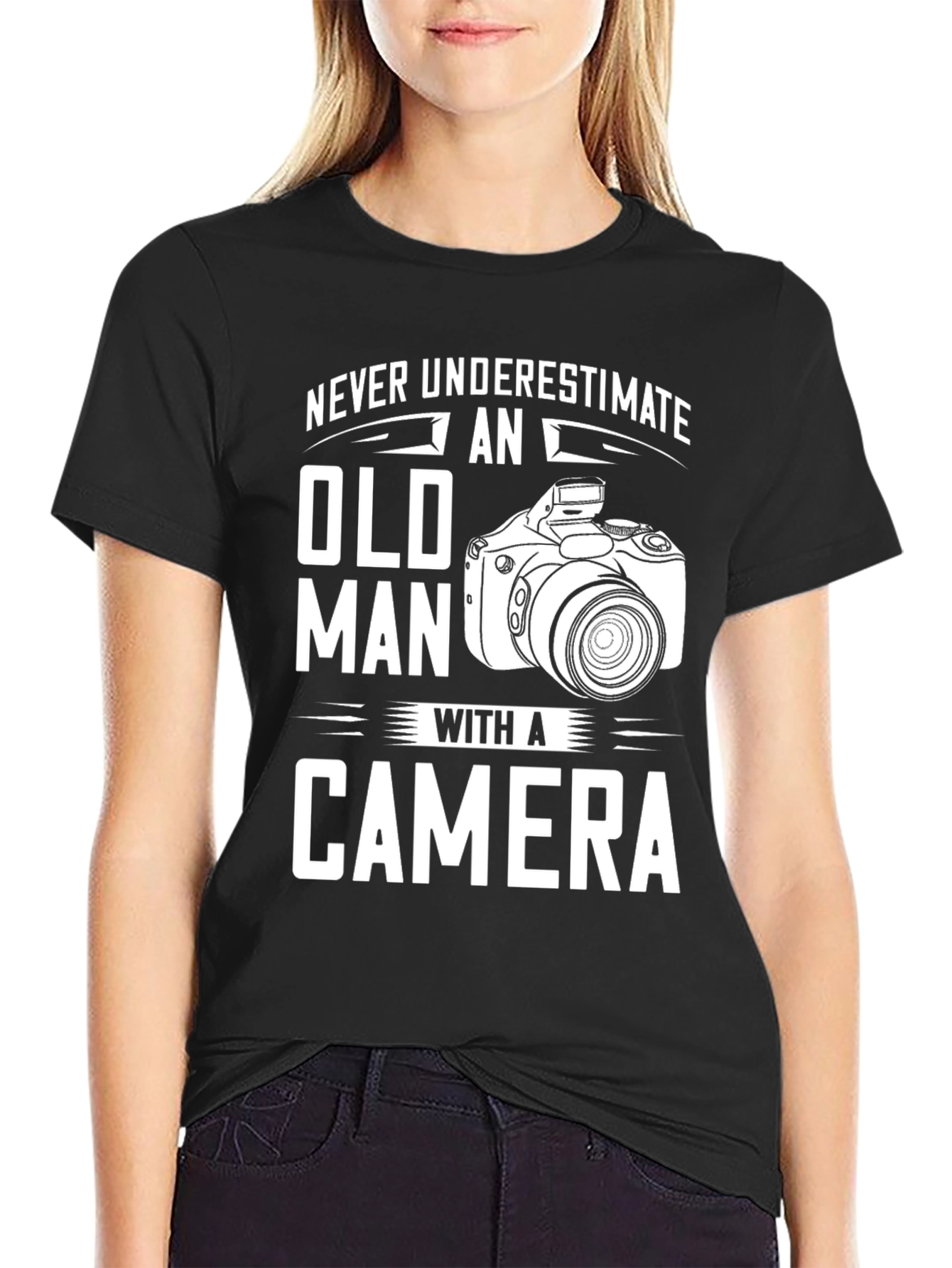 Never Underestimate Old Man Camera T-Shirt