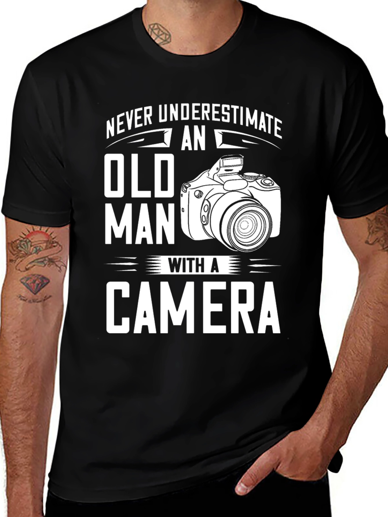 Never Underestimate Old Man Camera T-Shirt