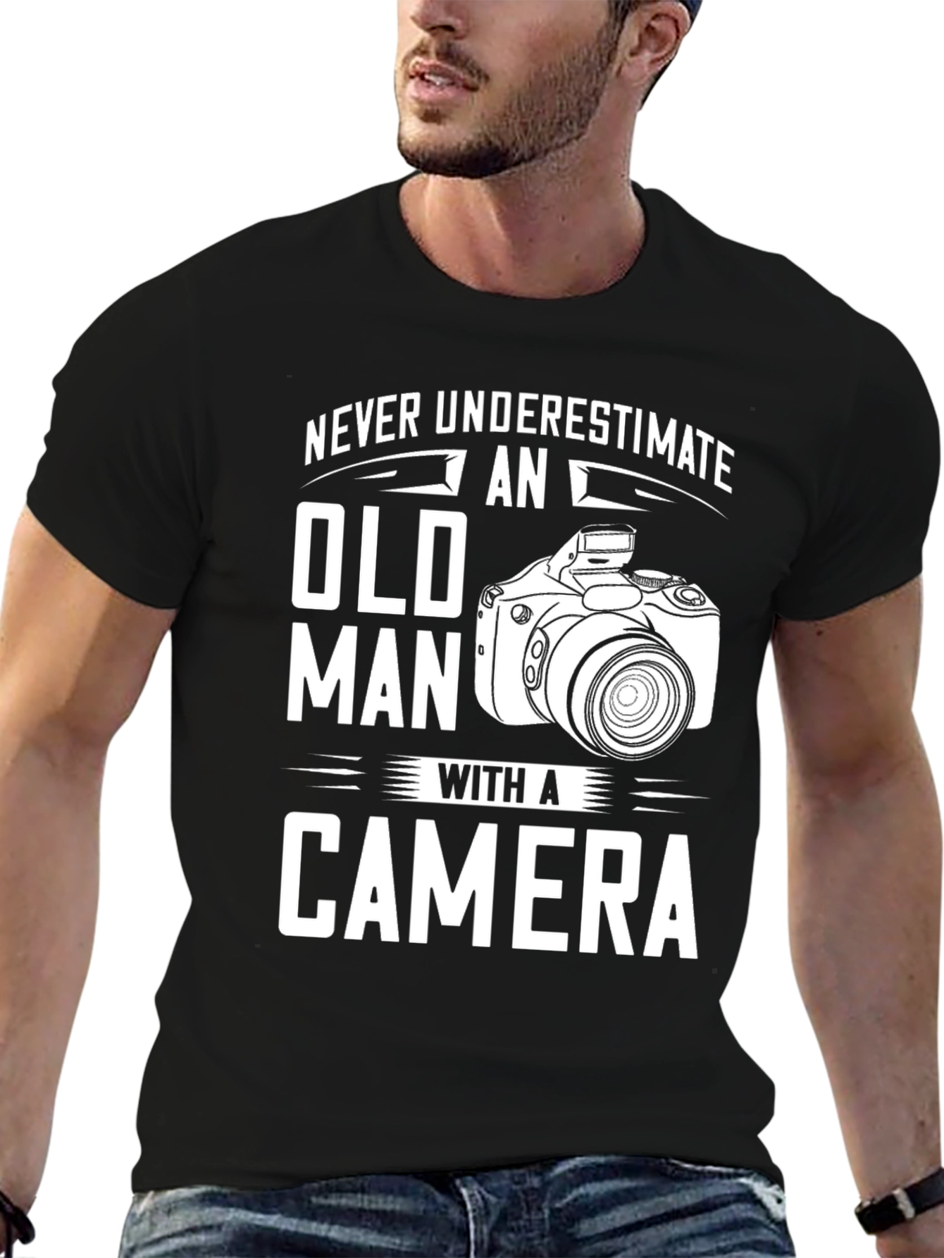Never Underestimate Old Man Camera T-Shirt