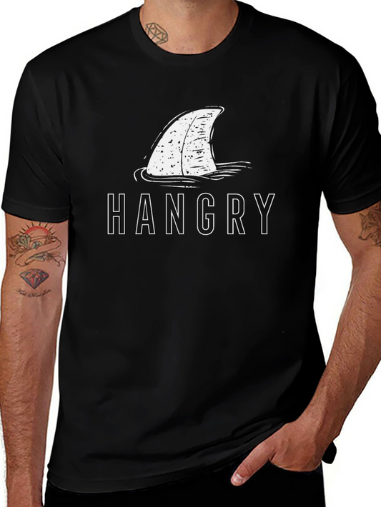 Hangry Shark Fin Graphic Tee - Black Cotton T-Shirt