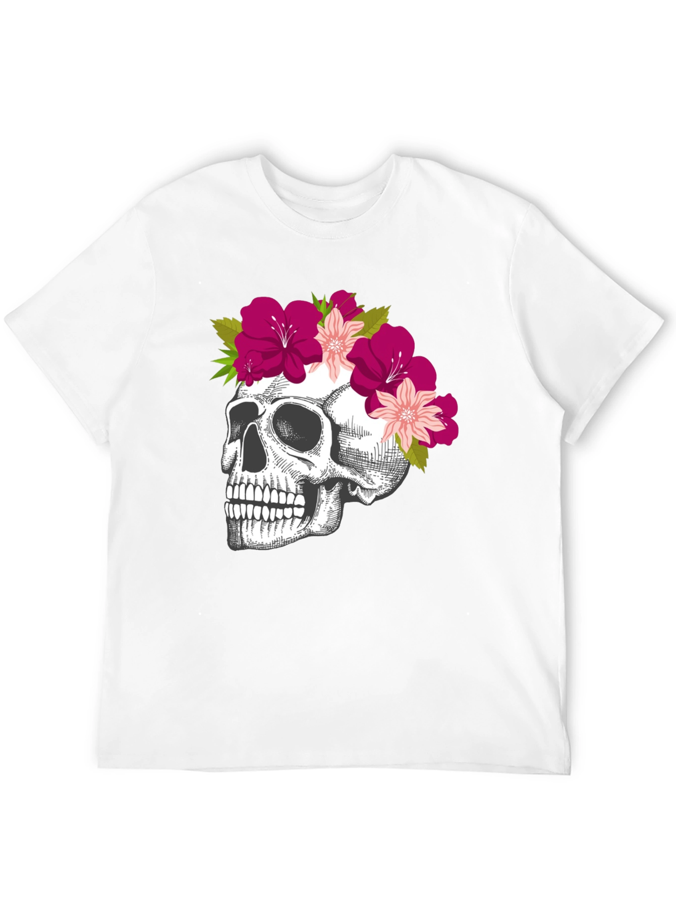 Floral Skull Graphic Tee - Stylish Black T-Shirt