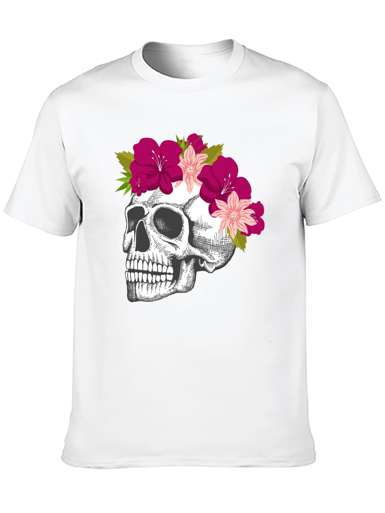 Floral Skull Graphic Tee - Stylish Black T-Shirt