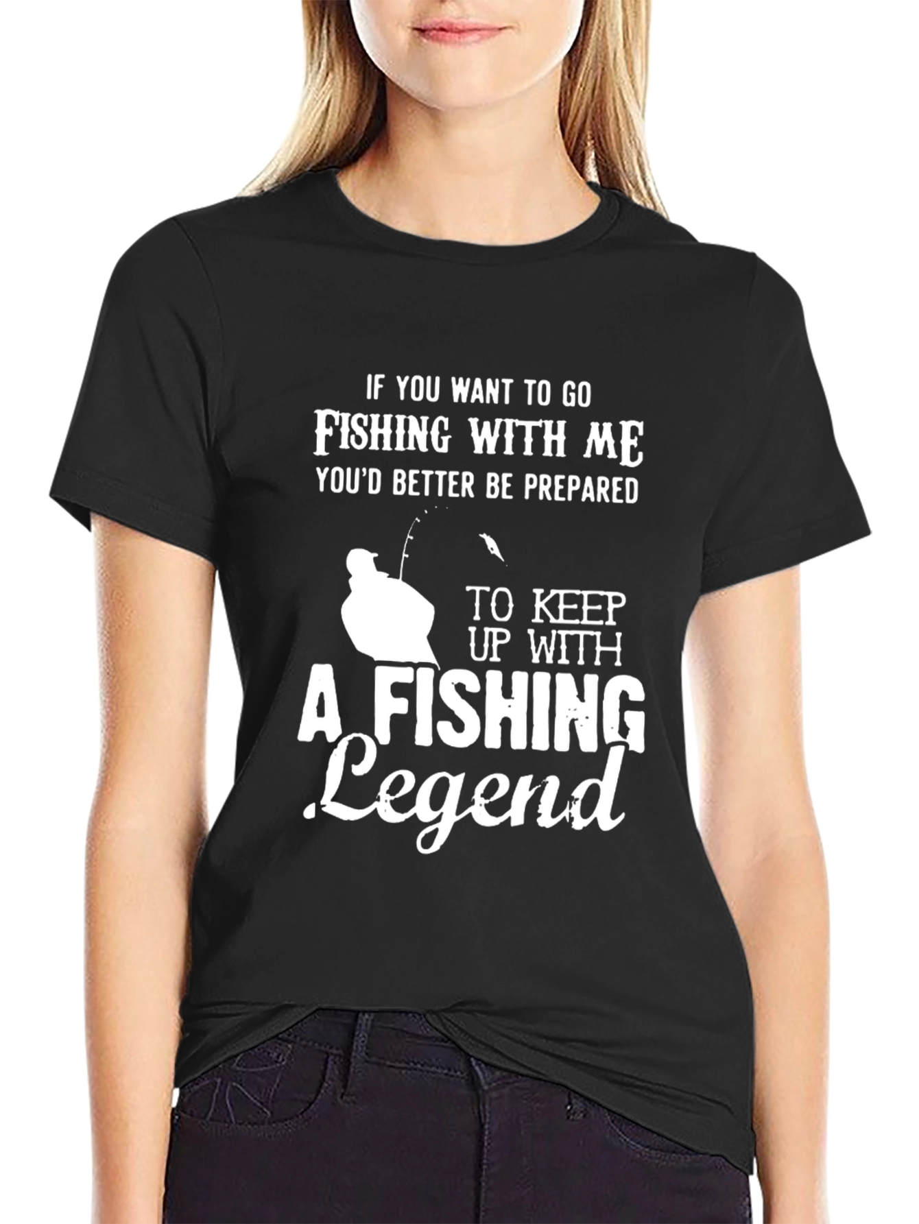 Fishing Legend Graphic Tee - Black Crew Neck T-Shirt