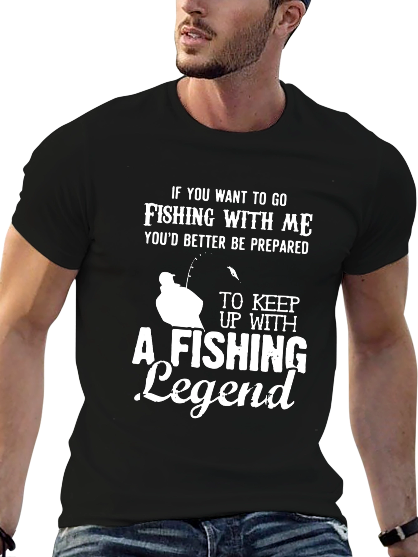 Fishing Legend Graphic Tee - Black Crew Neck T-Shirt
