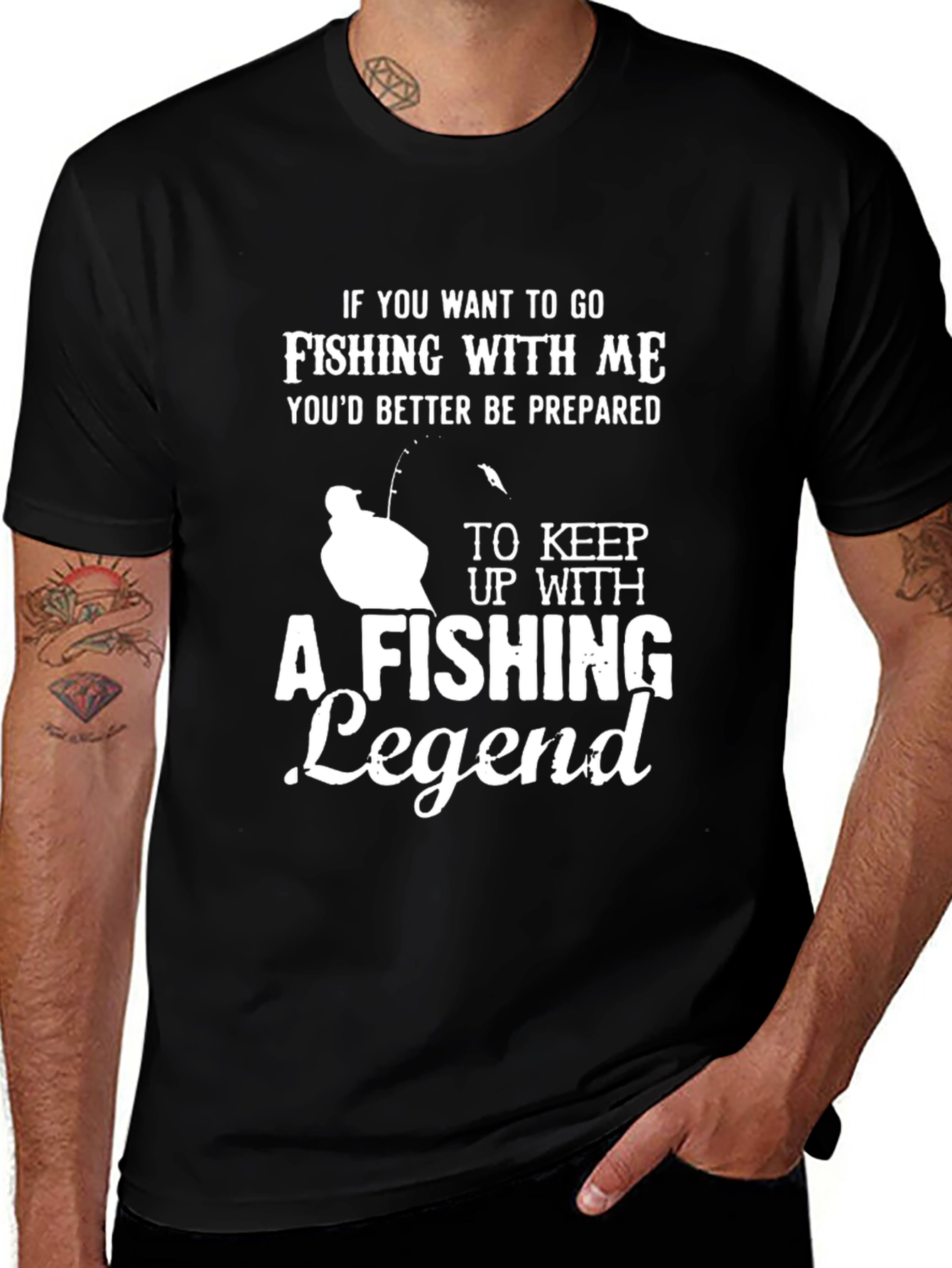 Fishing Legend Graphic Tee - Black Crew Neck T-Shirt