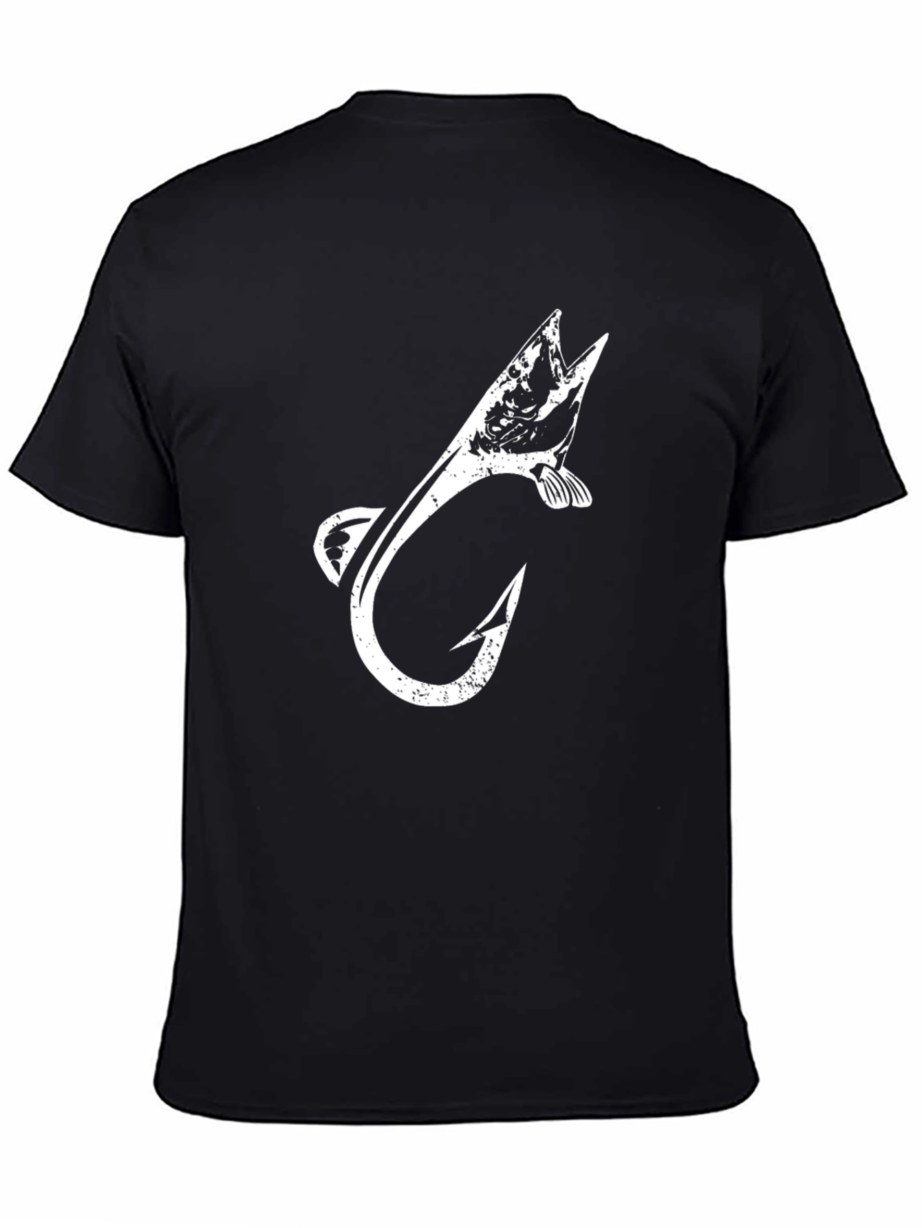 Fishing Hook & Fish Graphic T-Shirt - Black