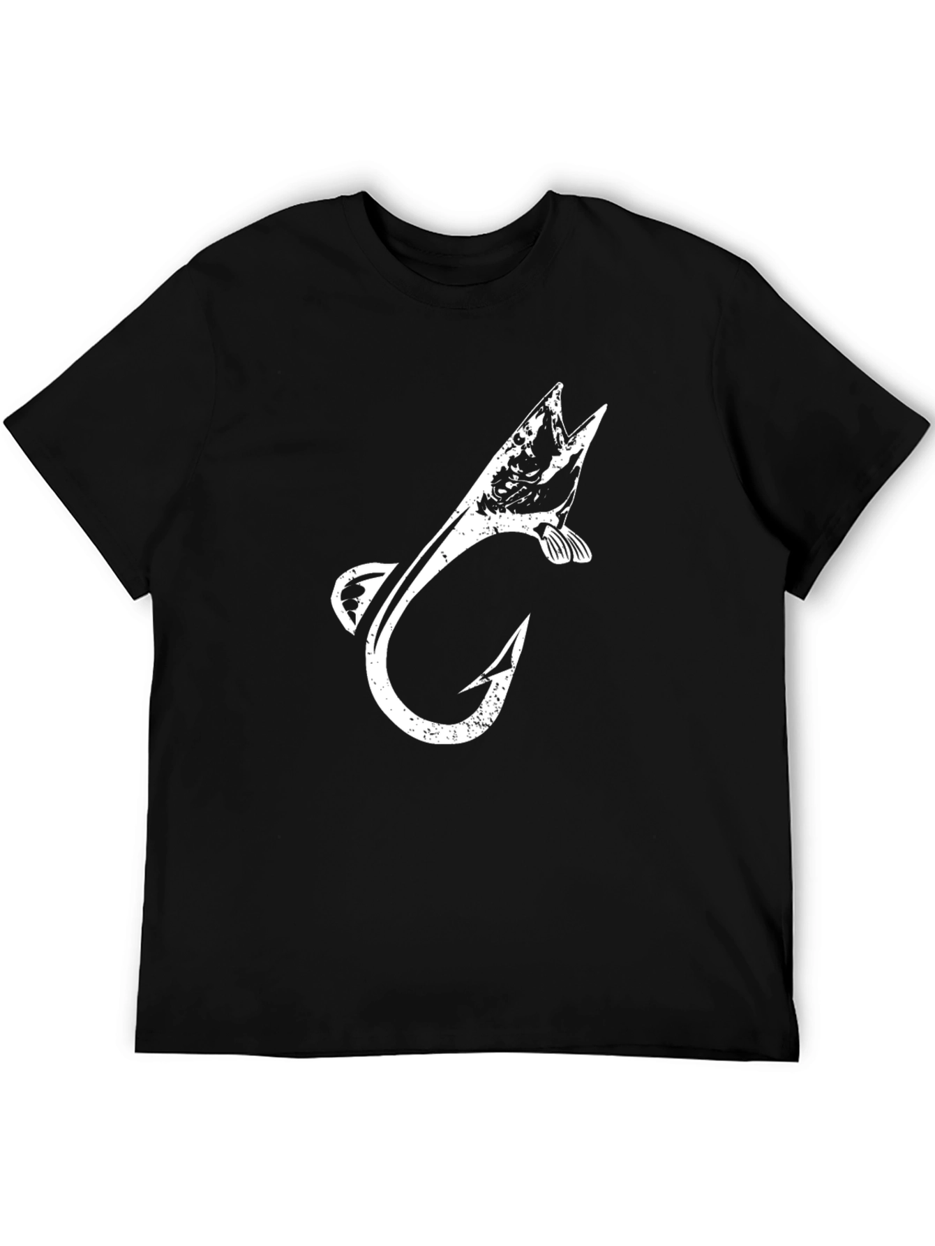 Fishing Hook & Fish Graphic T-Shirt - Black