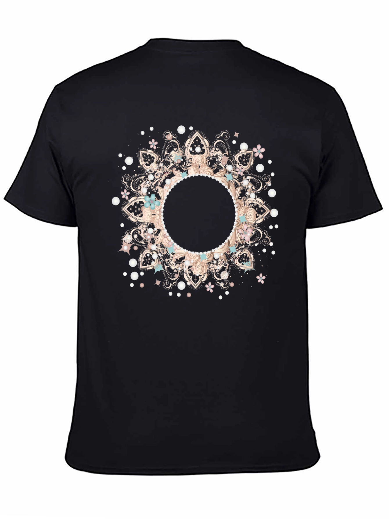 Boho Floral Mandala Black T-Shirt