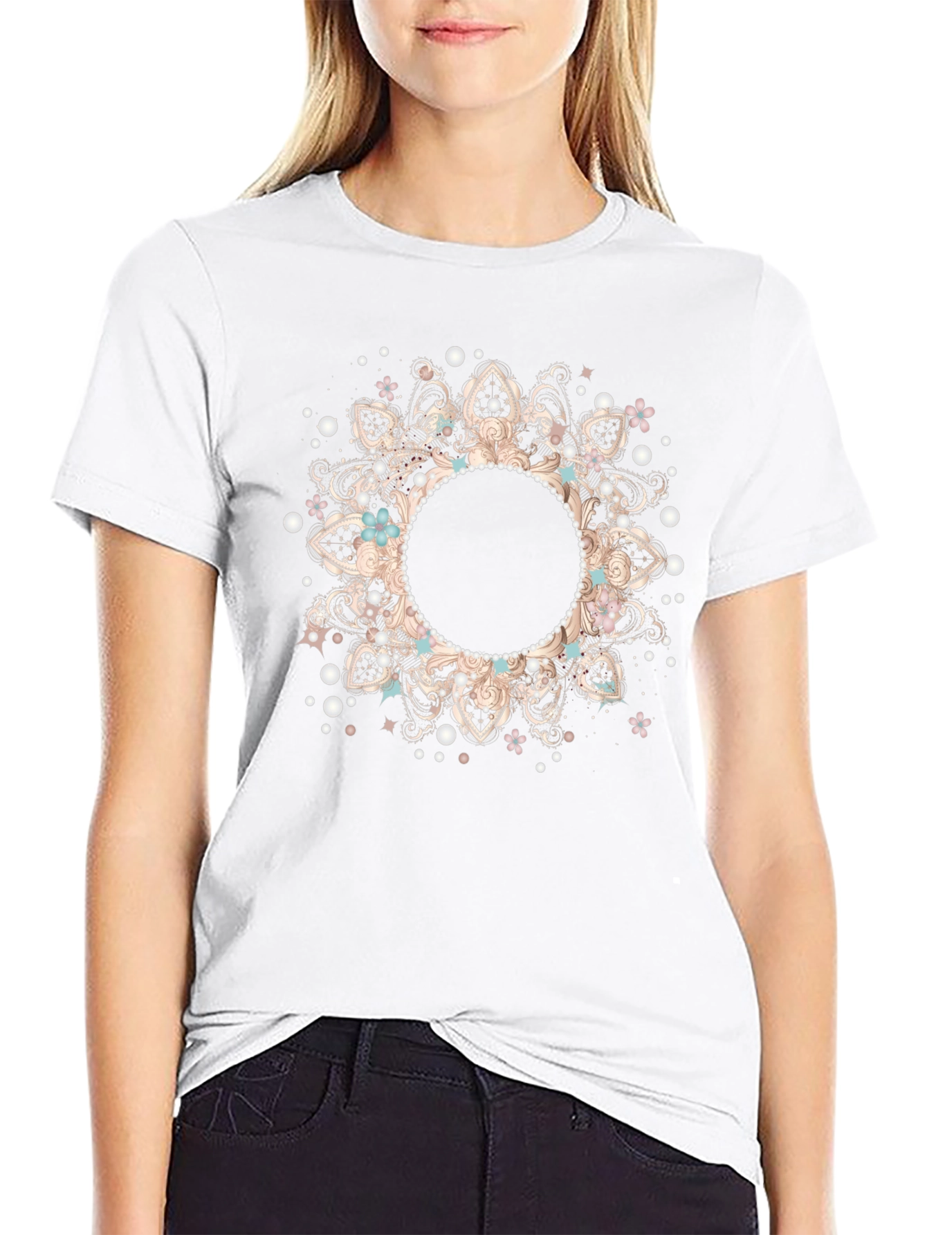 Boho Floral Mandala Black T-Shirt