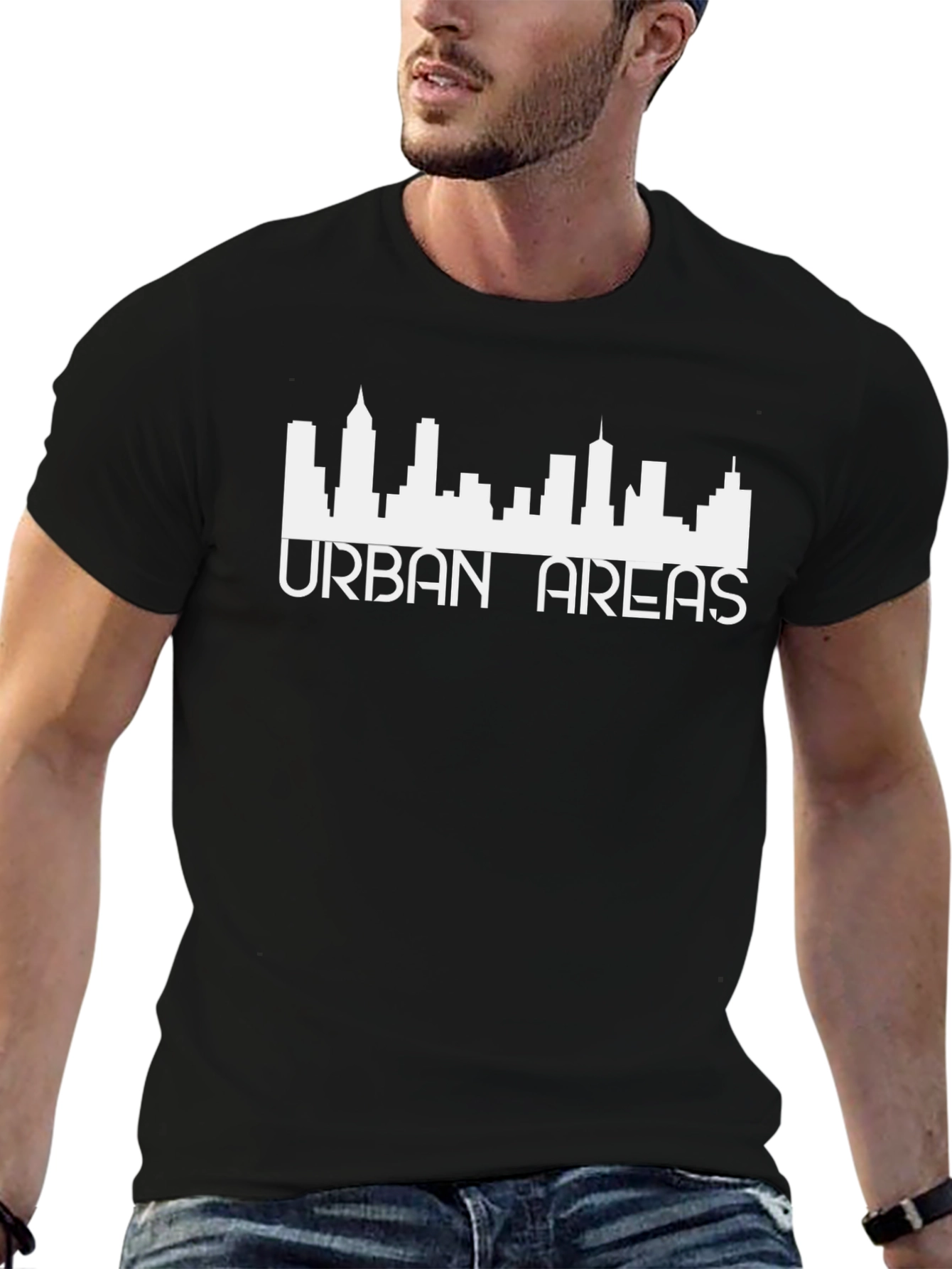 Urban Areas Skyline Graphic Tee - Black Cotton T-Shirt