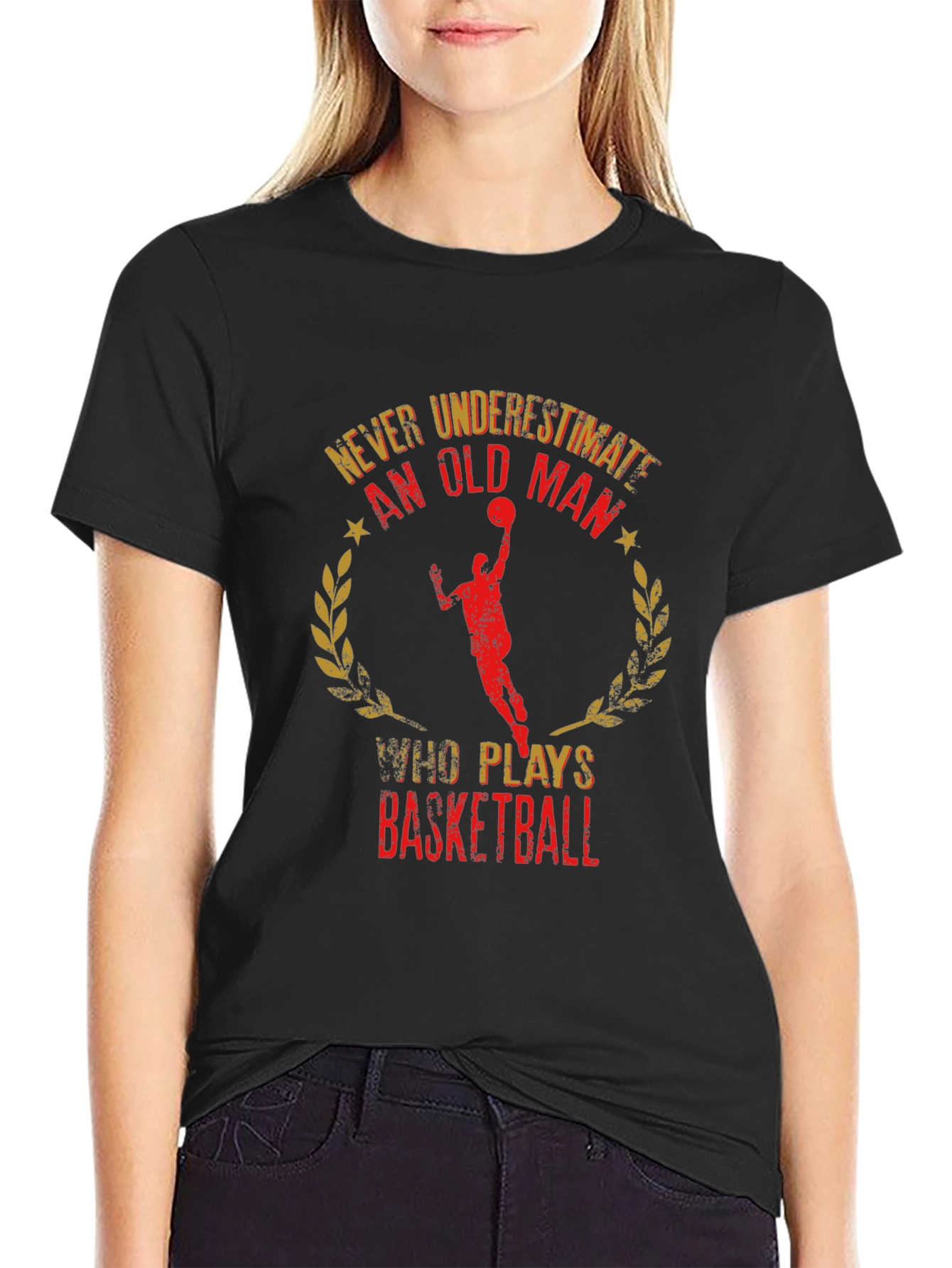 Never Underestimate Old Man Basketball Black Tee